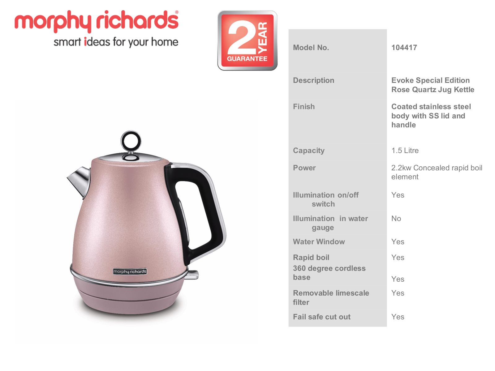 Morphy Richards 104417 Specifications Sheet