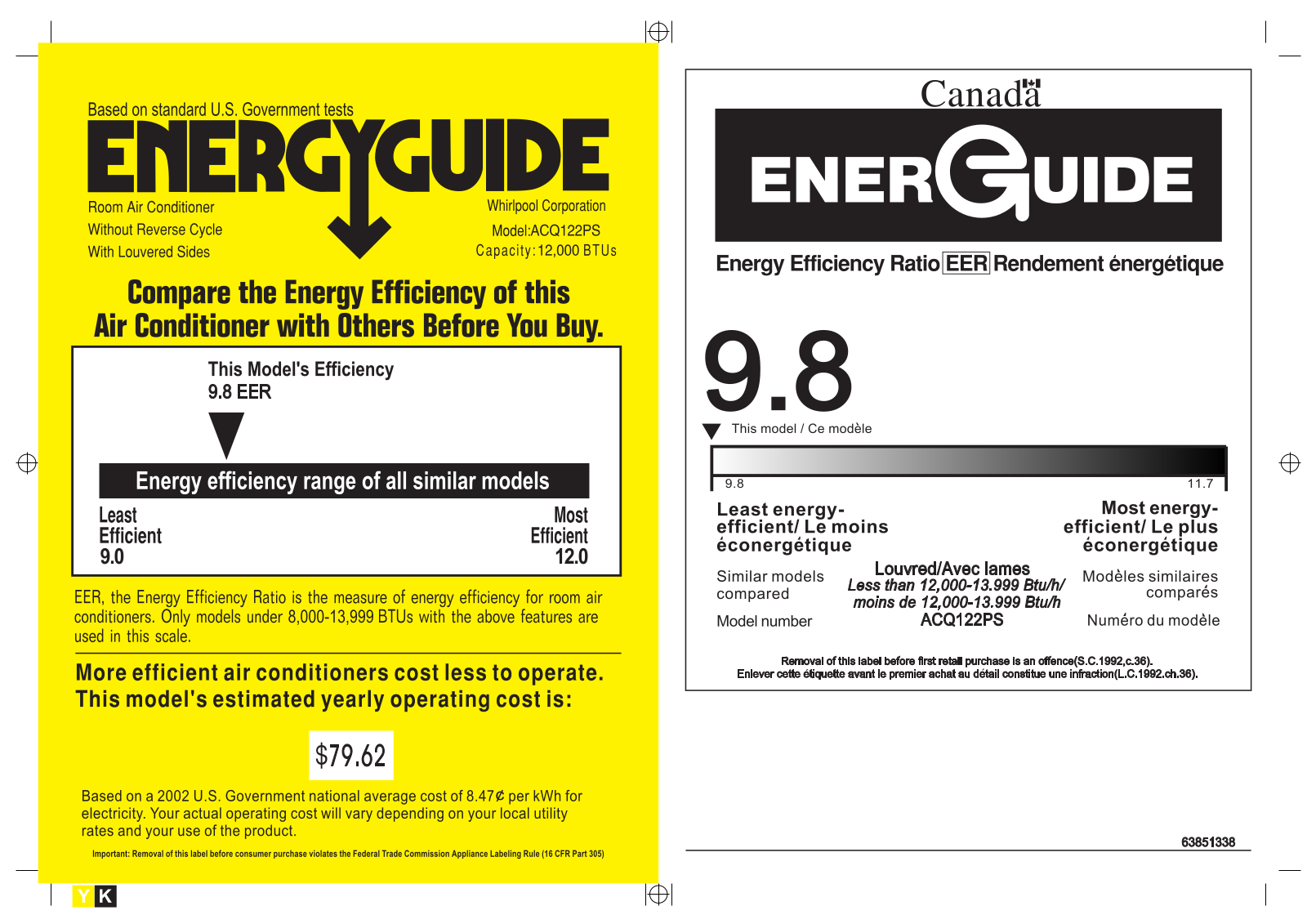 Whirlpool ACQ122PS Energy label