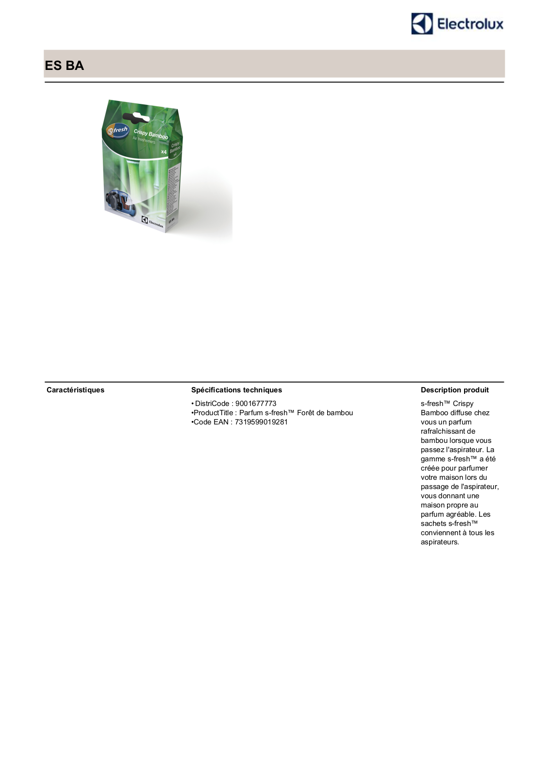 Electrolux ESBA product sheet - ManualMachine.com