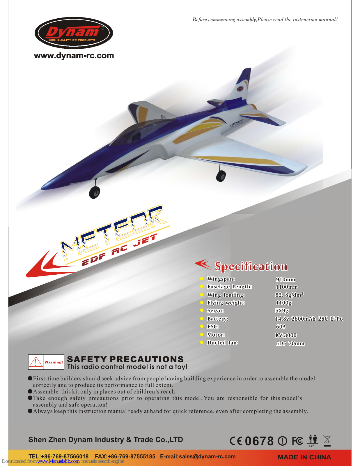 Dynam Meteor EDF rC Jet Quick Manual