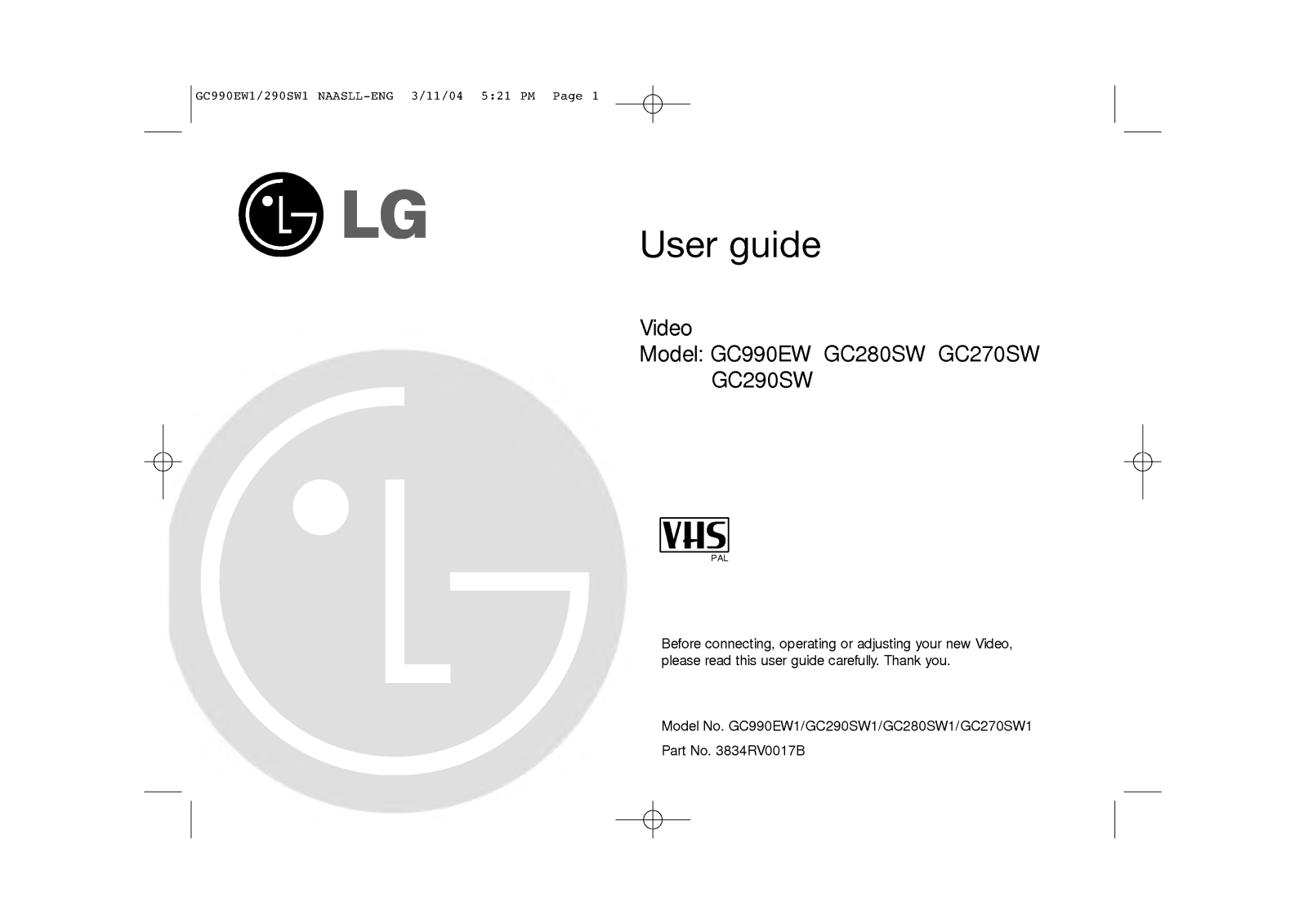 LG GC-280SW, GC-270SW, GC-290SW, GC-990EW Manual