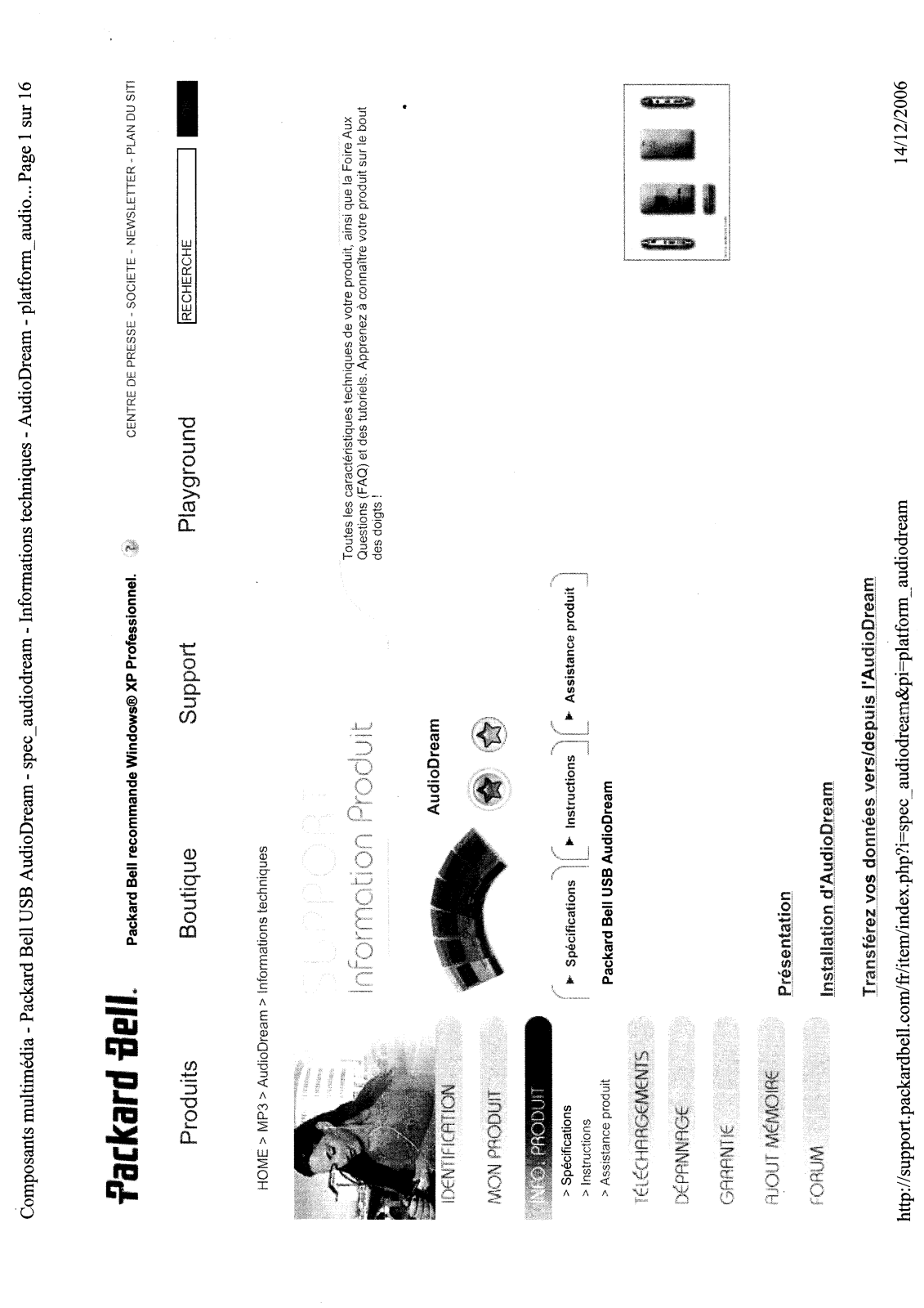 PACKARD BELL AudioDream 512 Mo User Manual