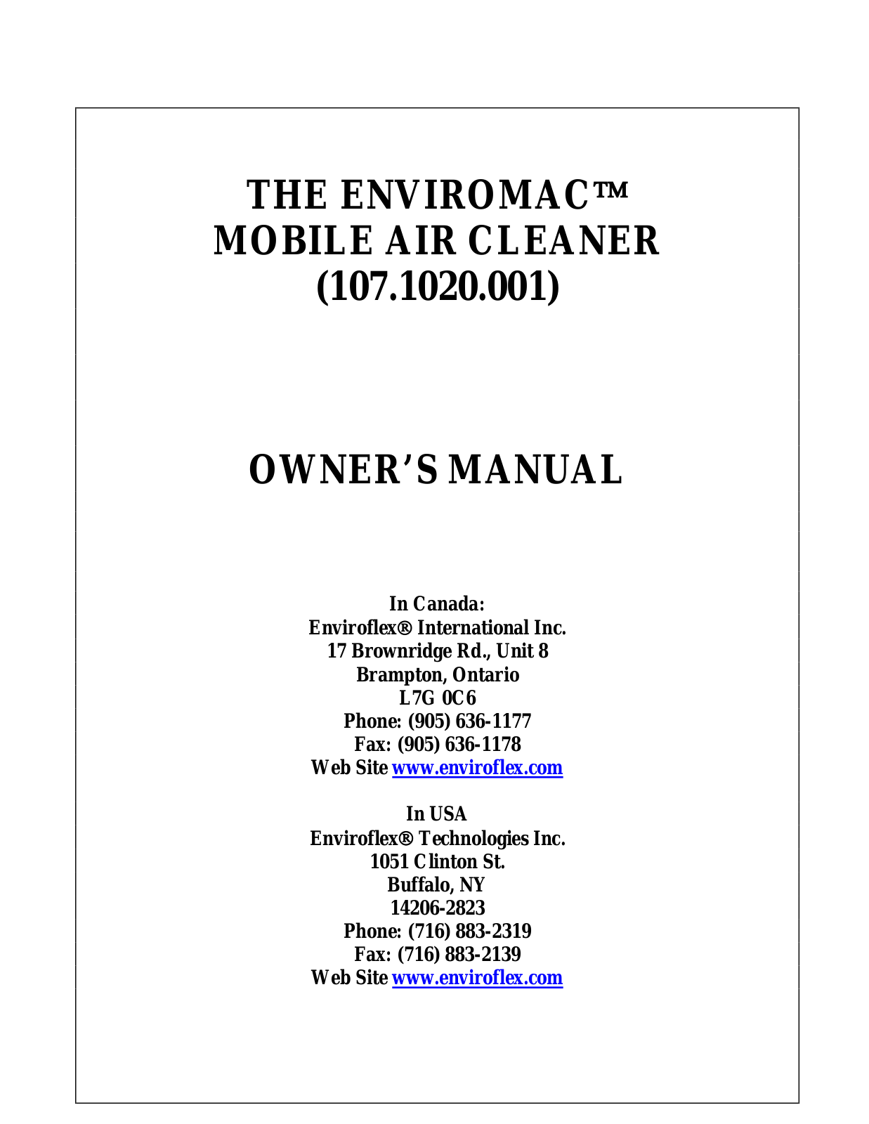 ENVIROMAC MAC1 107.1020.001 User Manual