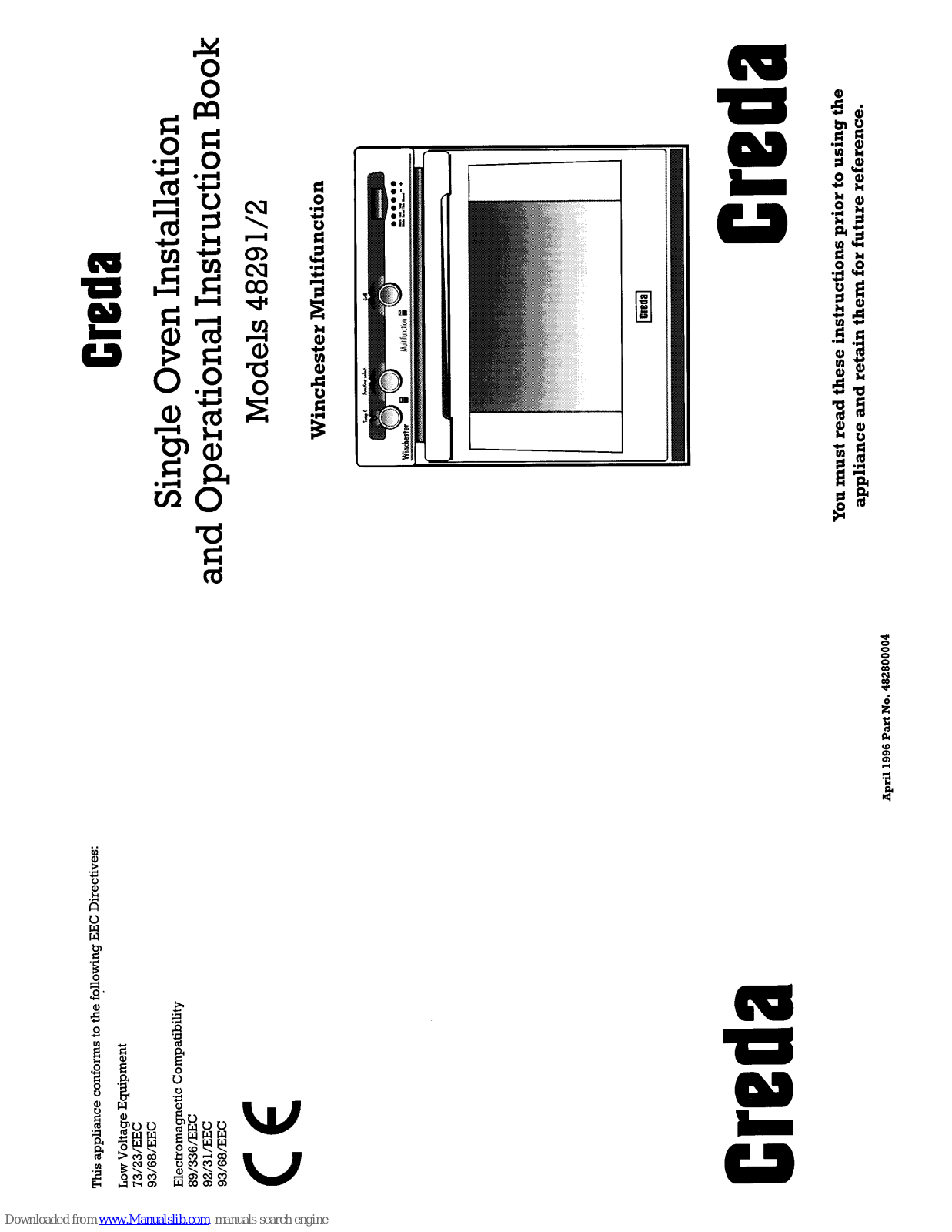 Creda HB48292, Wincester Multifunction 48291, Wincester Multifunction 48292 Installation And Operating Instructions Manual