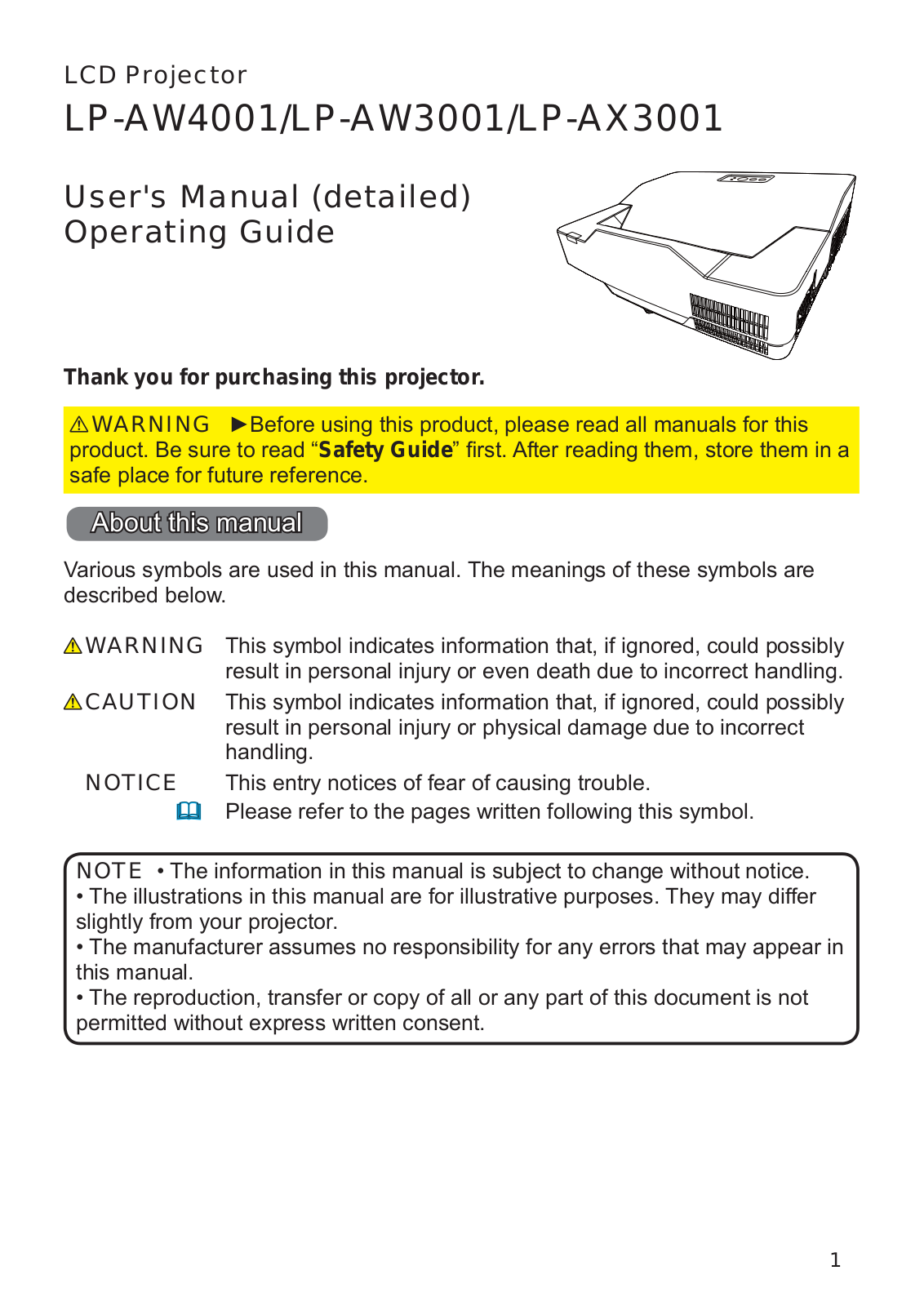 Hitachi LP-AX3001, LP-AW4001, LP-AW3001 User's Manual