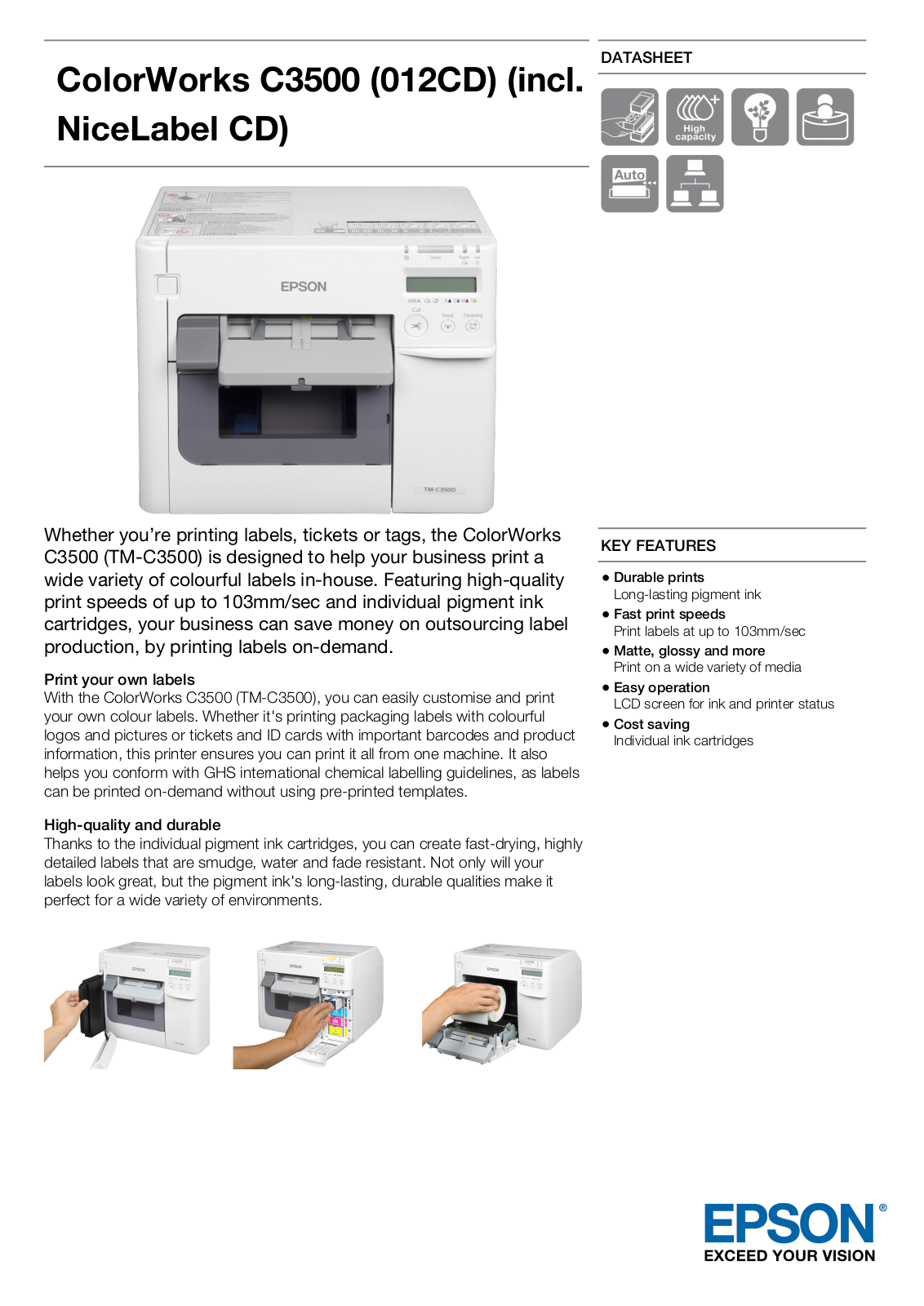 Epson C31CD54012CD Product Data Sheet