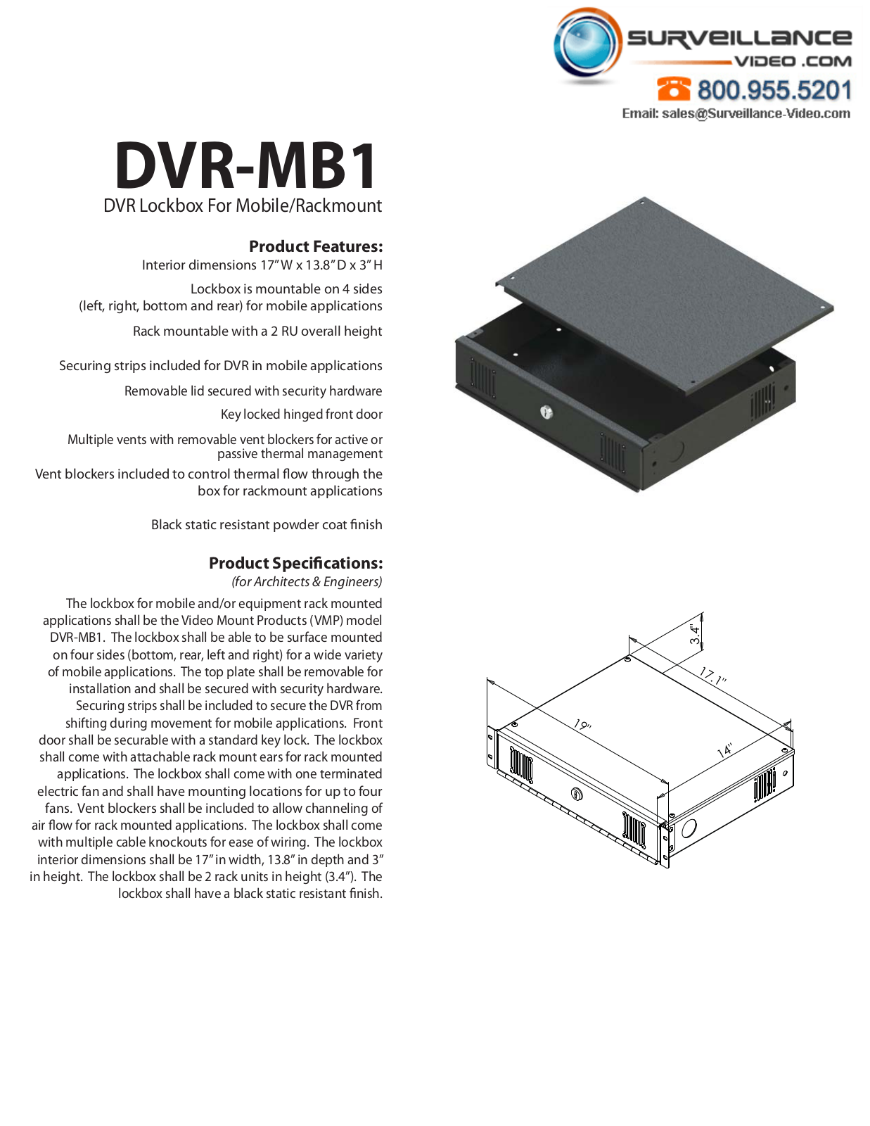 Speco DVRMB1, DVR-MB1 Specsheet