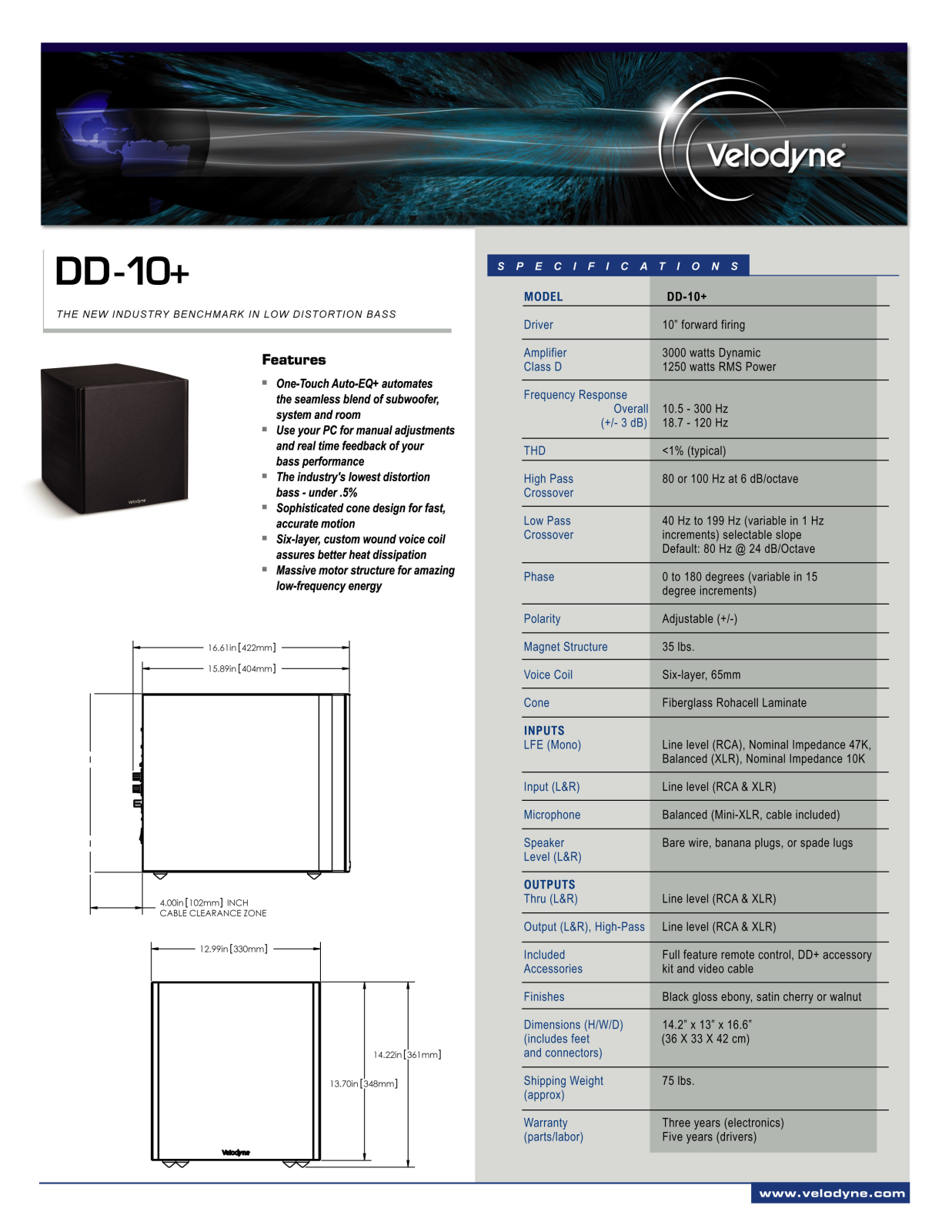 Velodyne DD-10PLUS User Manual