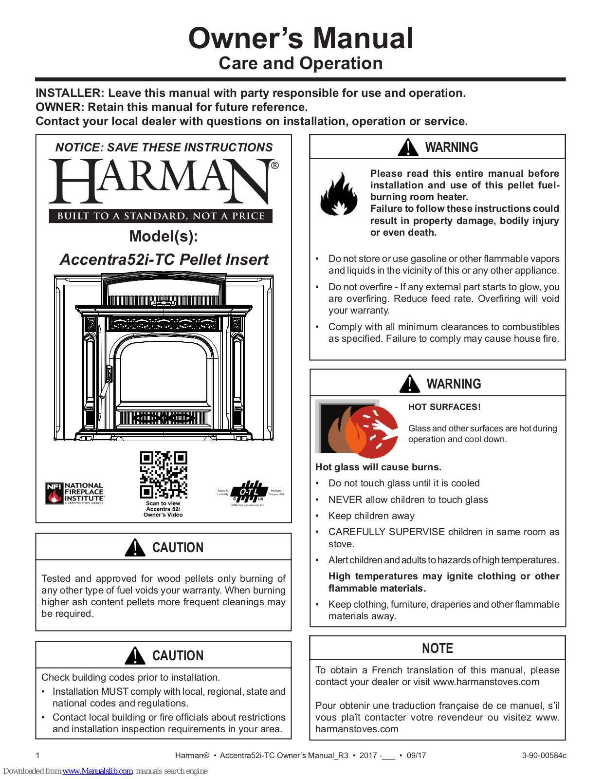 Harman Accentra52i-TC Pellet Insert Owner's Manual