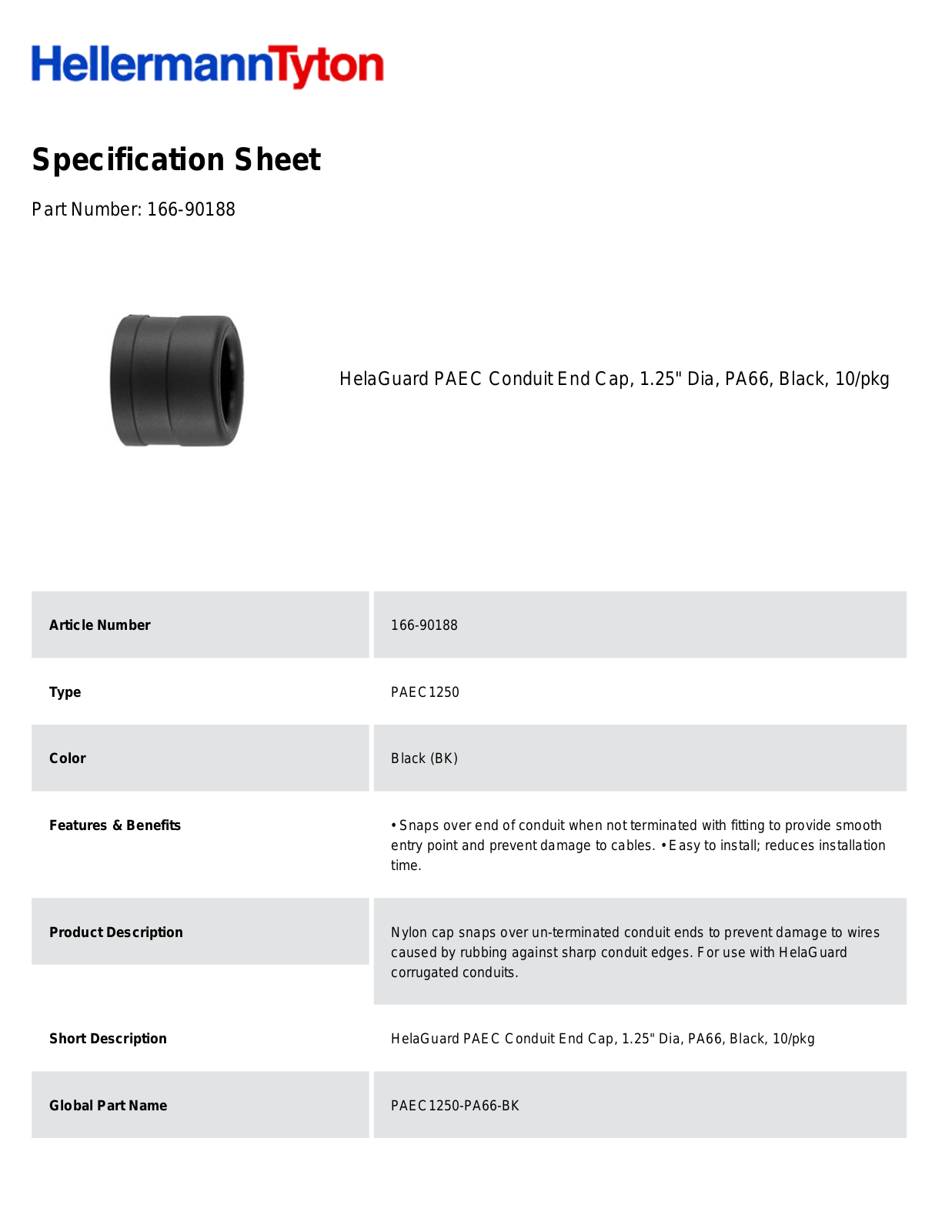 HellermannTyton 166-90188 Specification Sheet