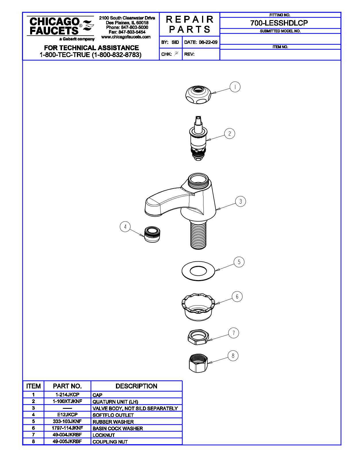 Chicago Faucet 700-LESSHDLCP Parts List