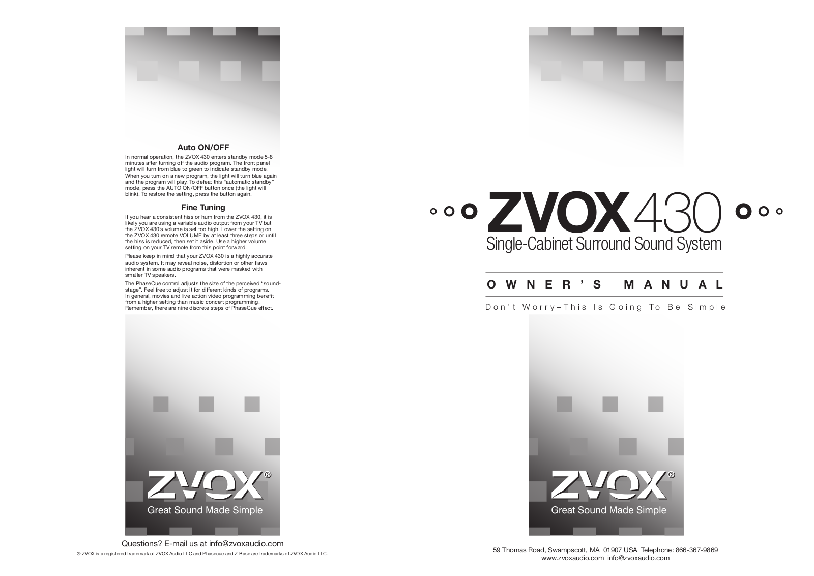 ZVOX 430 User Manual