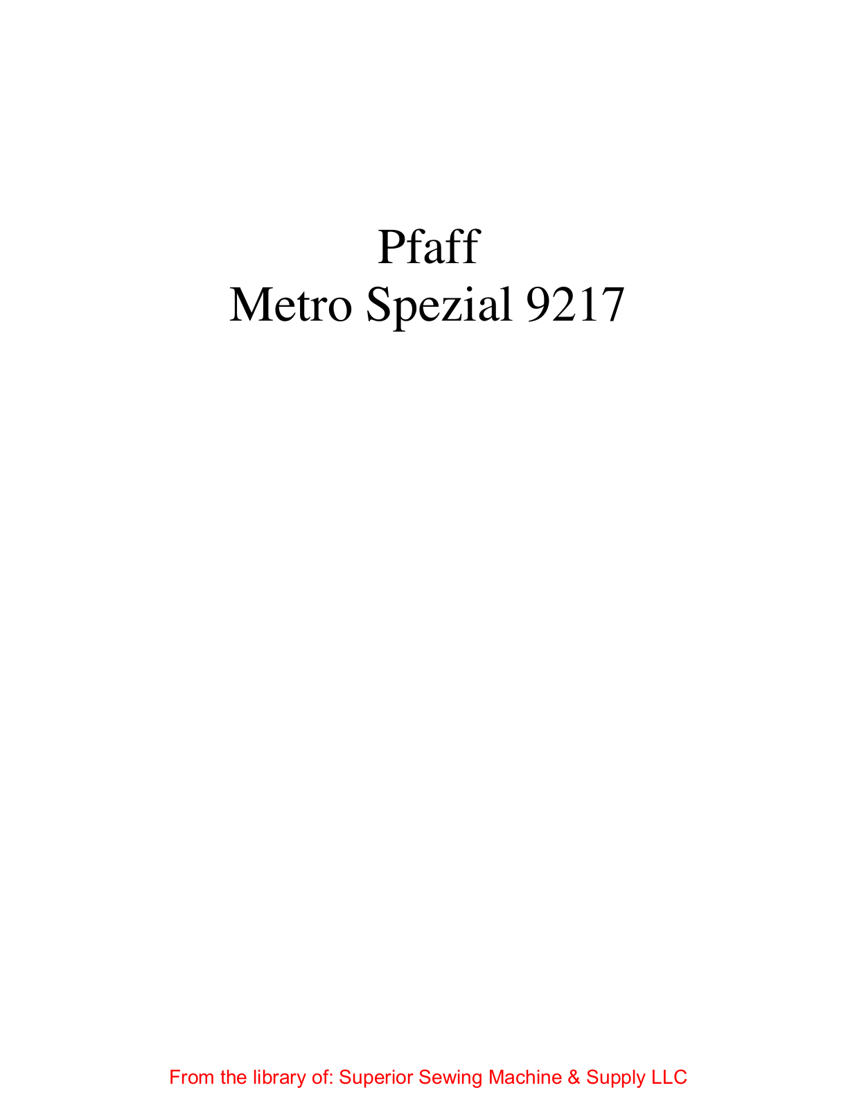 Mauser Metro Spezial 9217 User Manual