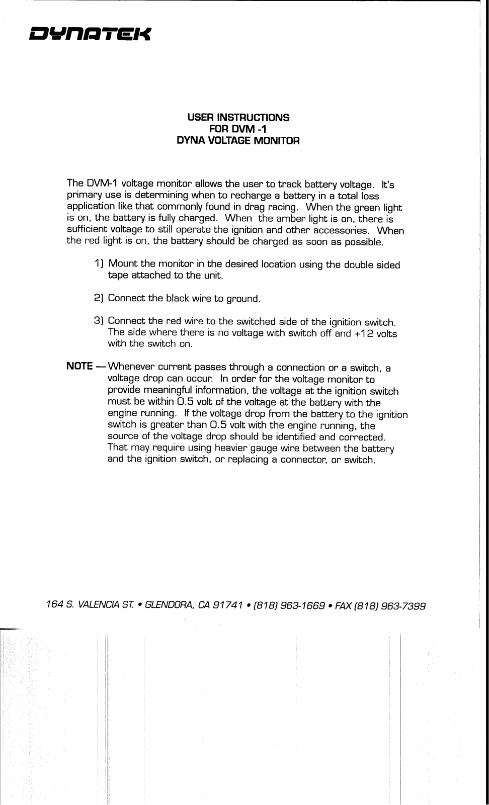 Dynatek DVM-1 User Manual