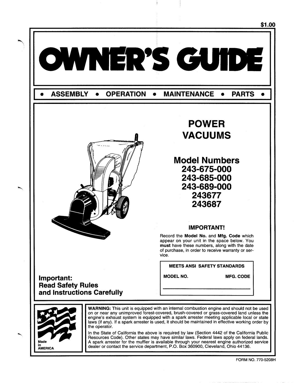 MTD 243687, 243-689-000, 243-675-000, 243677 User Manual