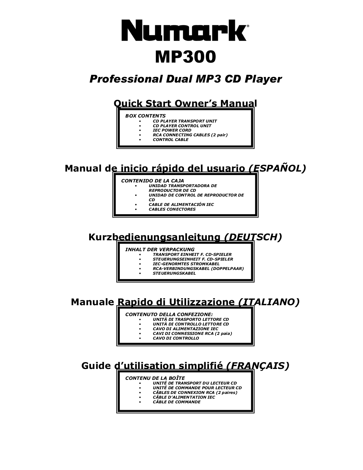 Numark MP300 Quick Start Guide