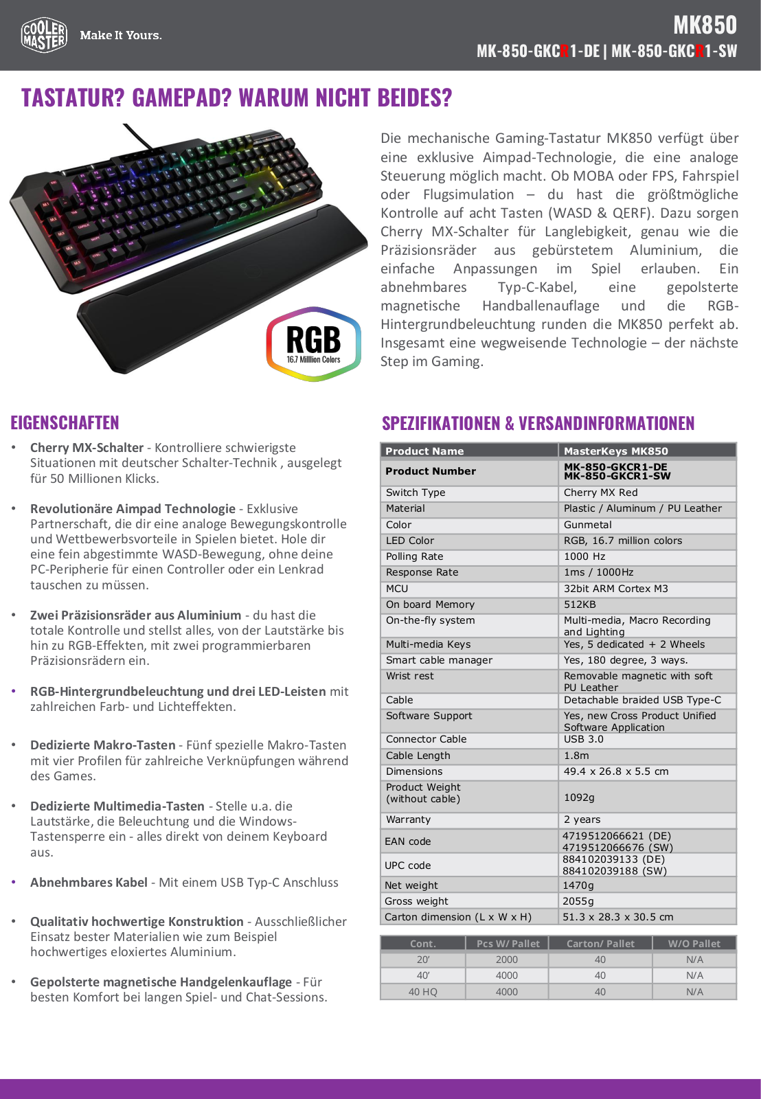 Cooler Master MK-850-GKCR1-US User Manual