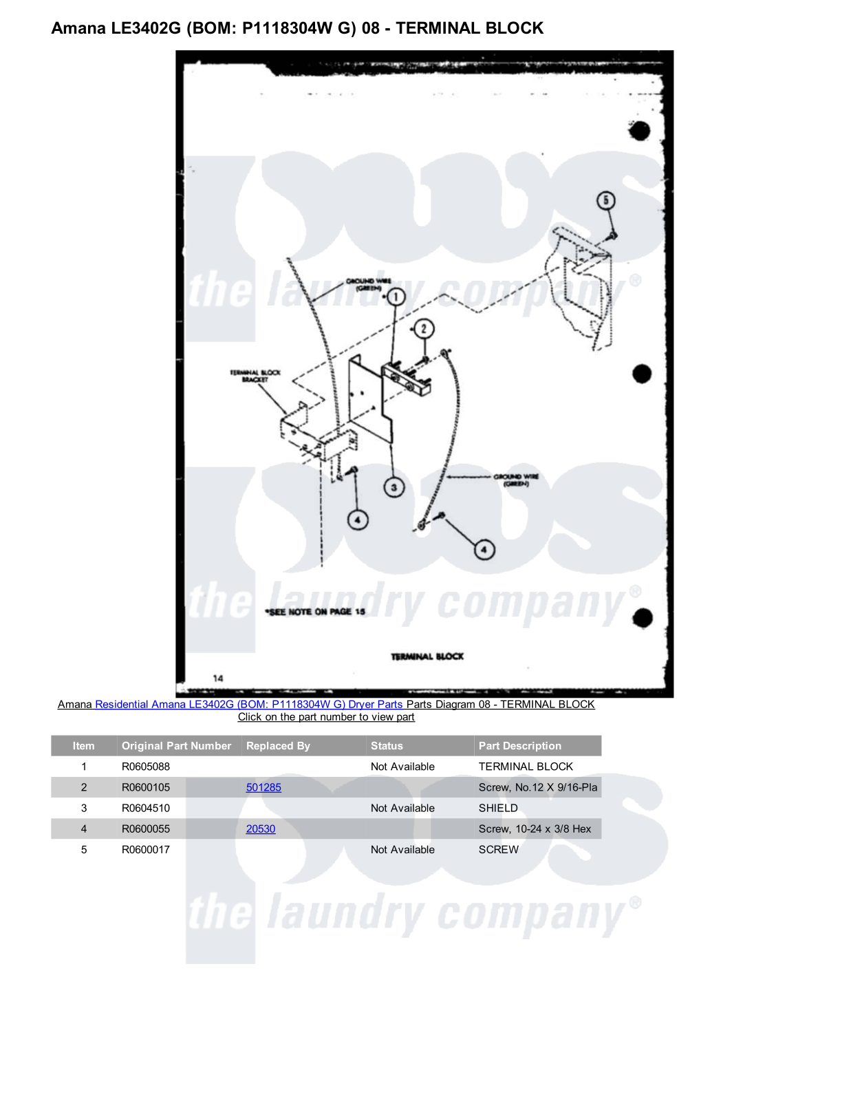 Amana LE3402G Parts Diagram