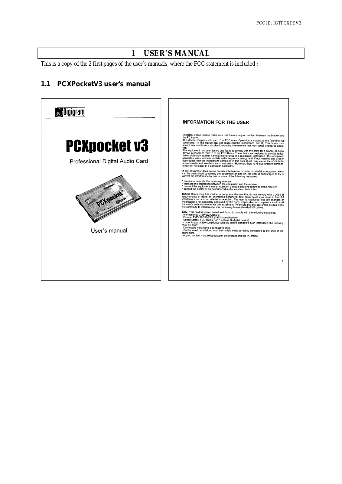 Digigram PCXPKV3 User Manual