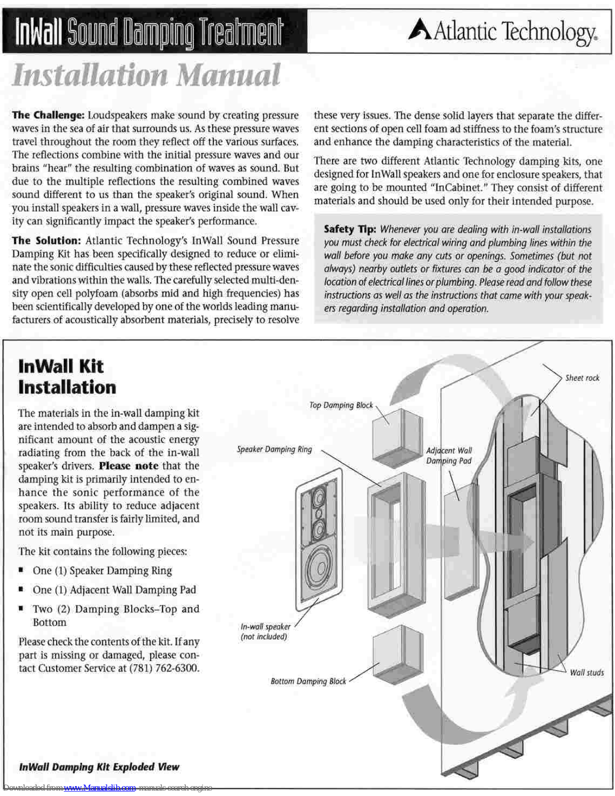 Atlantic Technology Inwall damping kit, Inwall Sound Damping Treatment Installation Manual