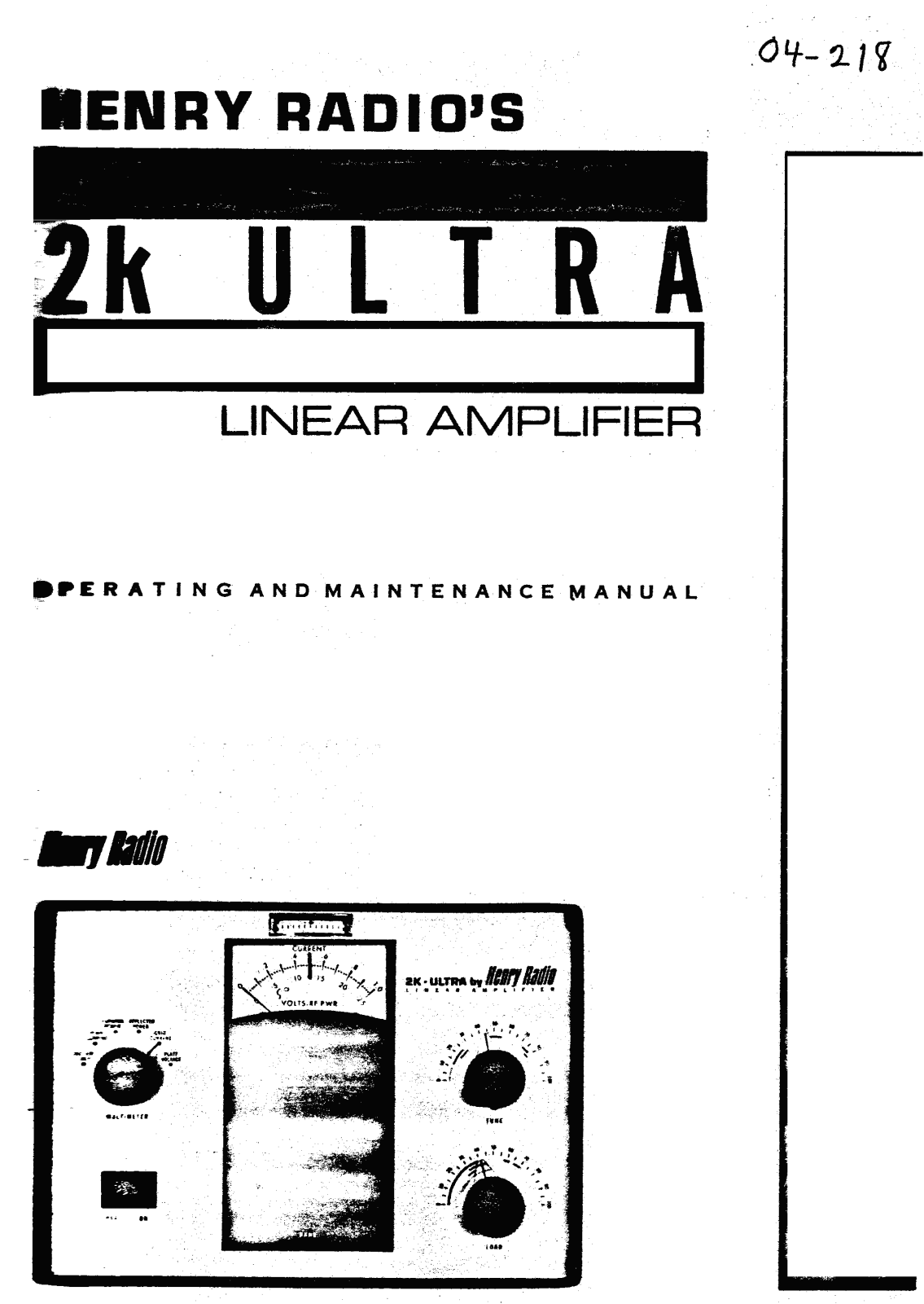 Henry Radio 2K Ultra Service manual
