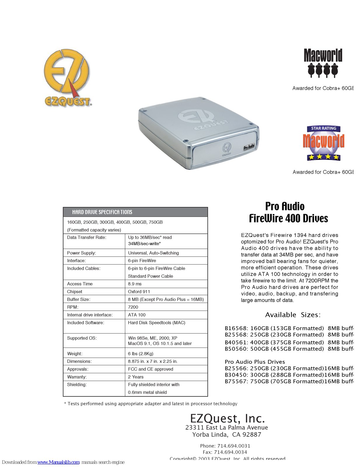 Ezquest B50560, B16568, B25568, B40561, B25566 Specifications - ManualMachine.com