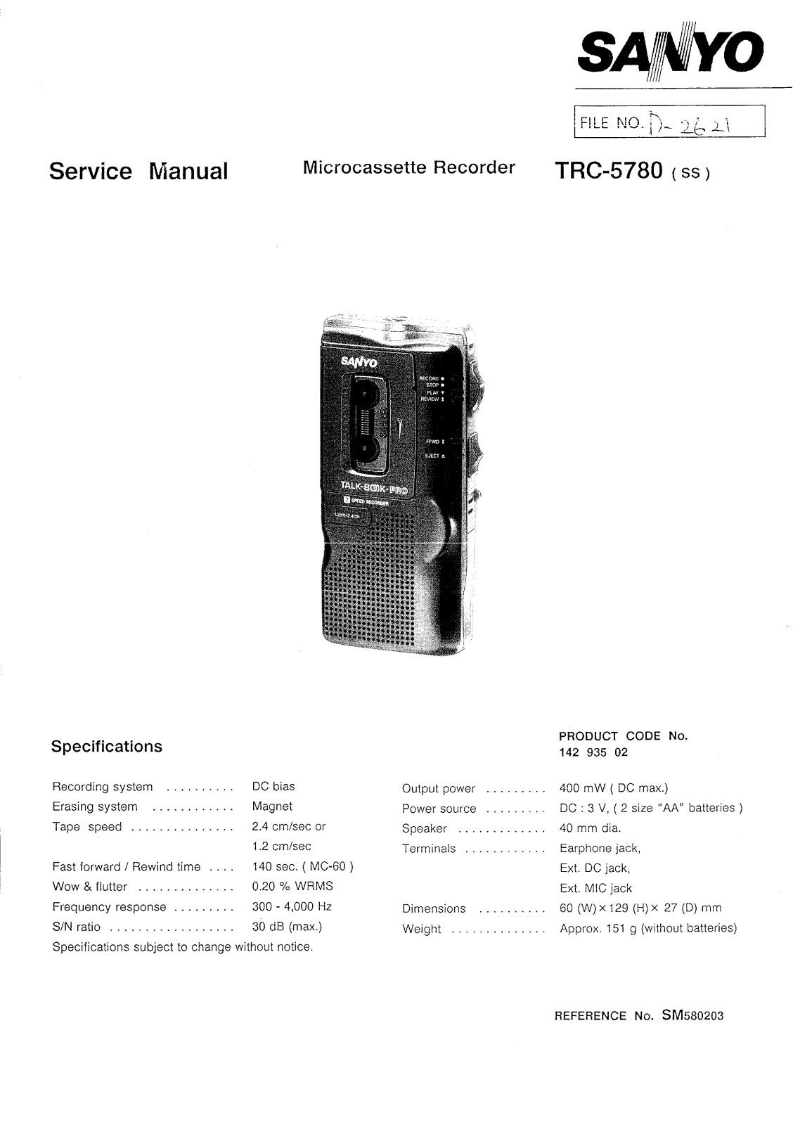 Sanyo TRC-5780 Service manual