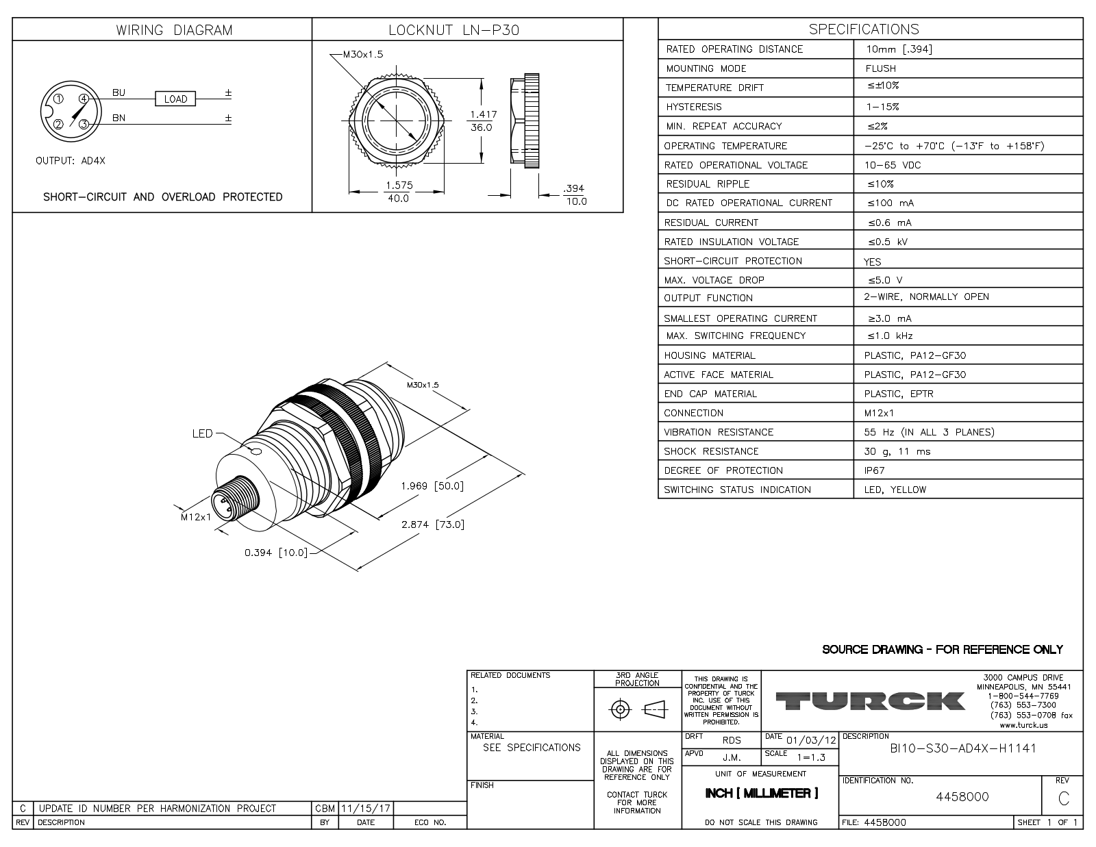 Turck BI10-S30-AD4X-H1141 Data Sheet