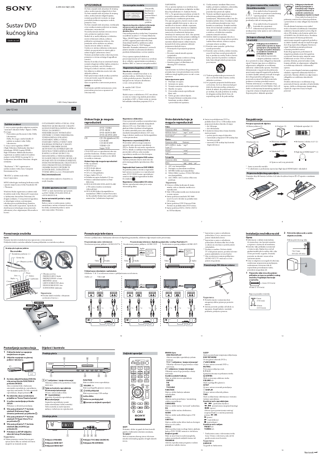 Sony DAV-TZ140 User Manual