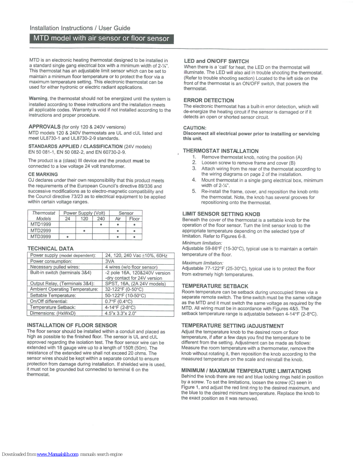 Danfoss MTD Installation Instructions And User Manual