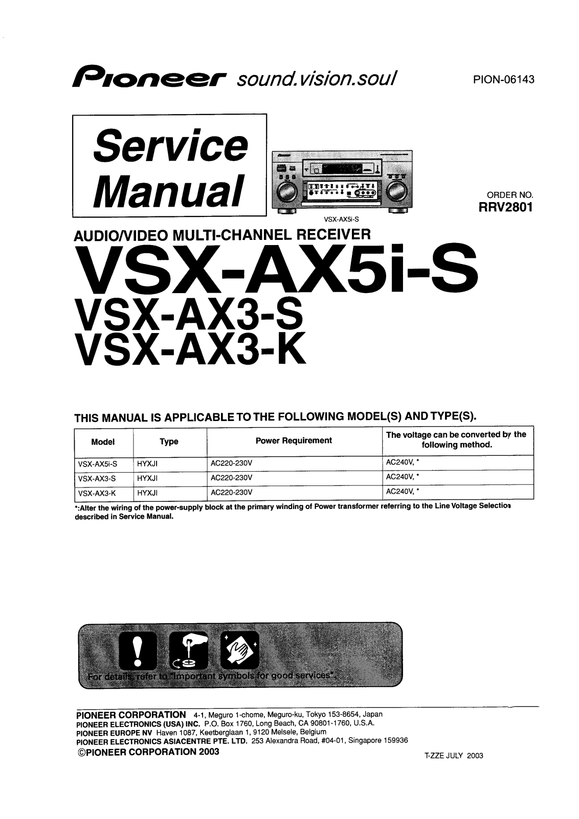 Pioneer vsx ax3s, vsx ax3k, vsx ax5i S Service Manual