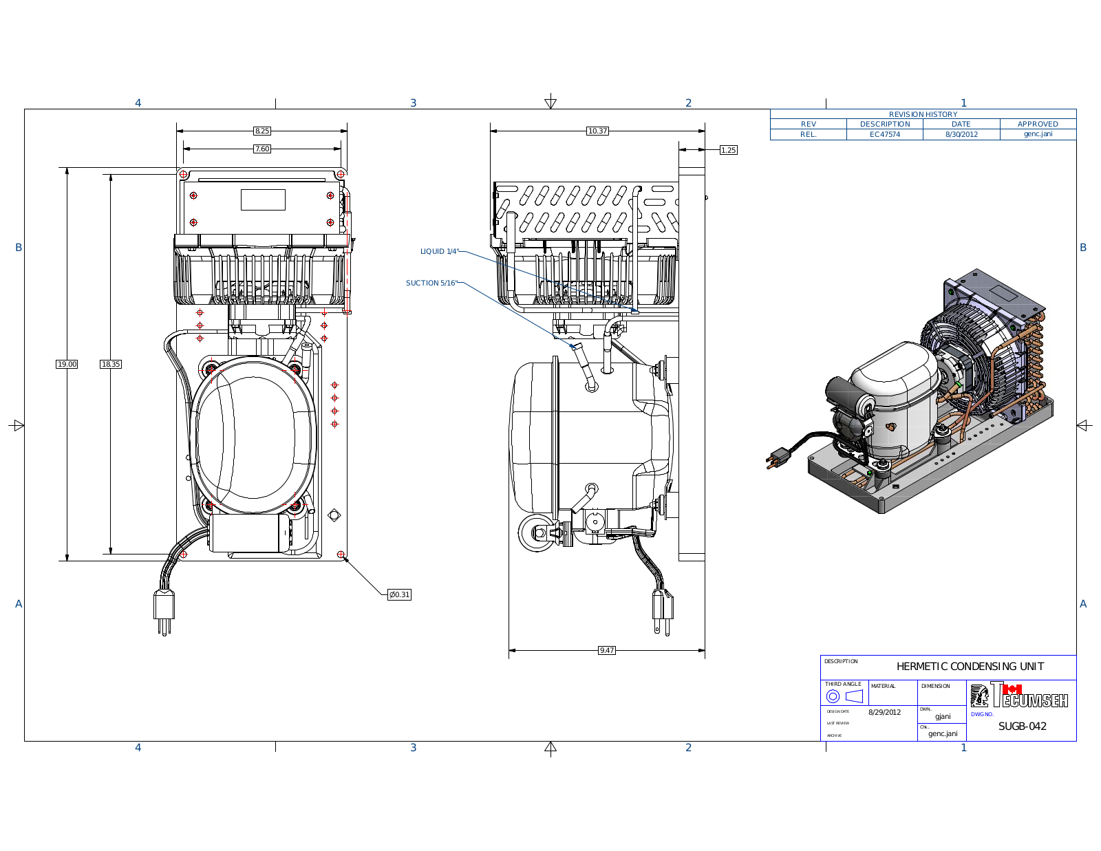 Tecumseh AEA1360YXAGK, AEA1410YXAGK, AEA2380ZXAGK, AEA2380ZXAGL, AEA2410YXAGK Drawing Data