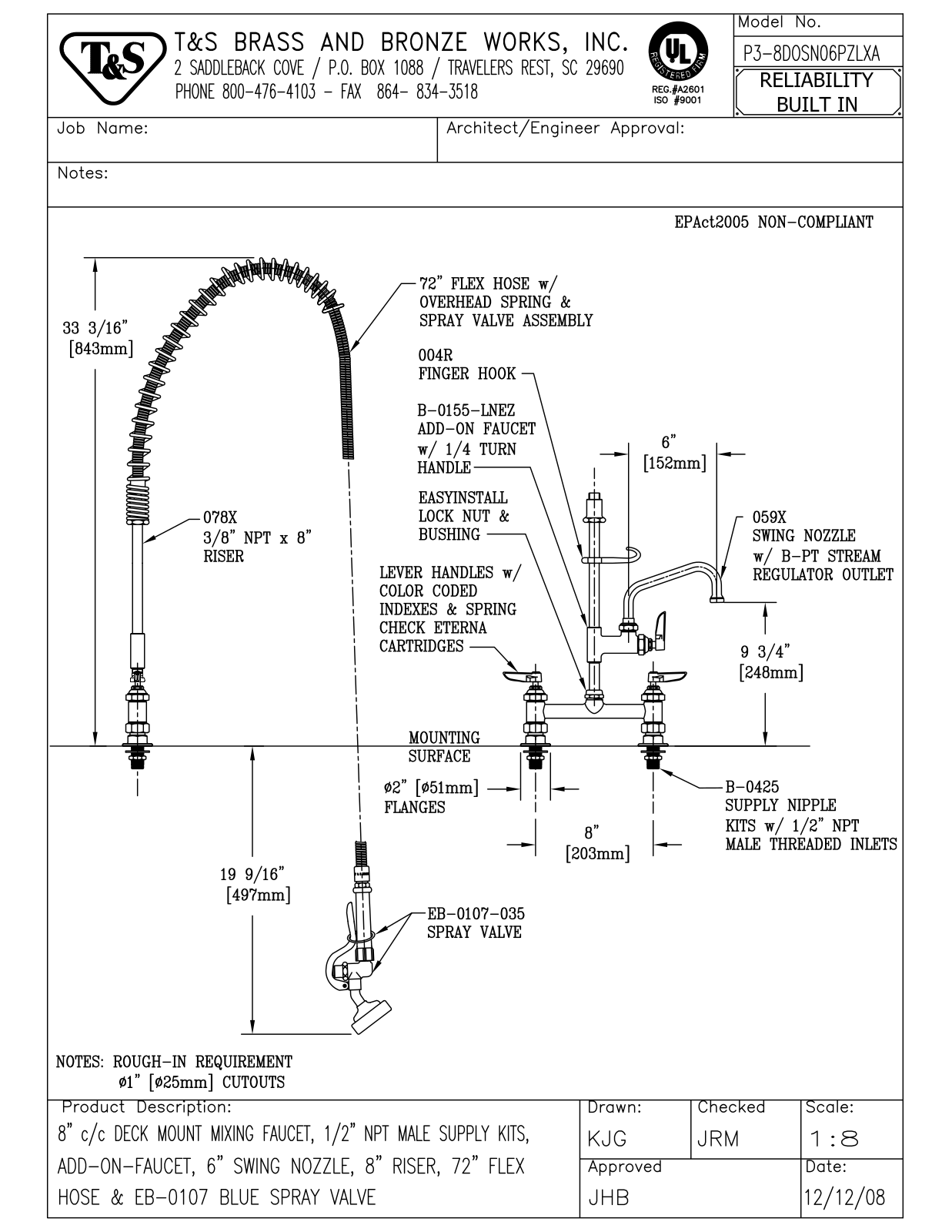 T&S Brass P3-8D0SN06PZLXA User Manual