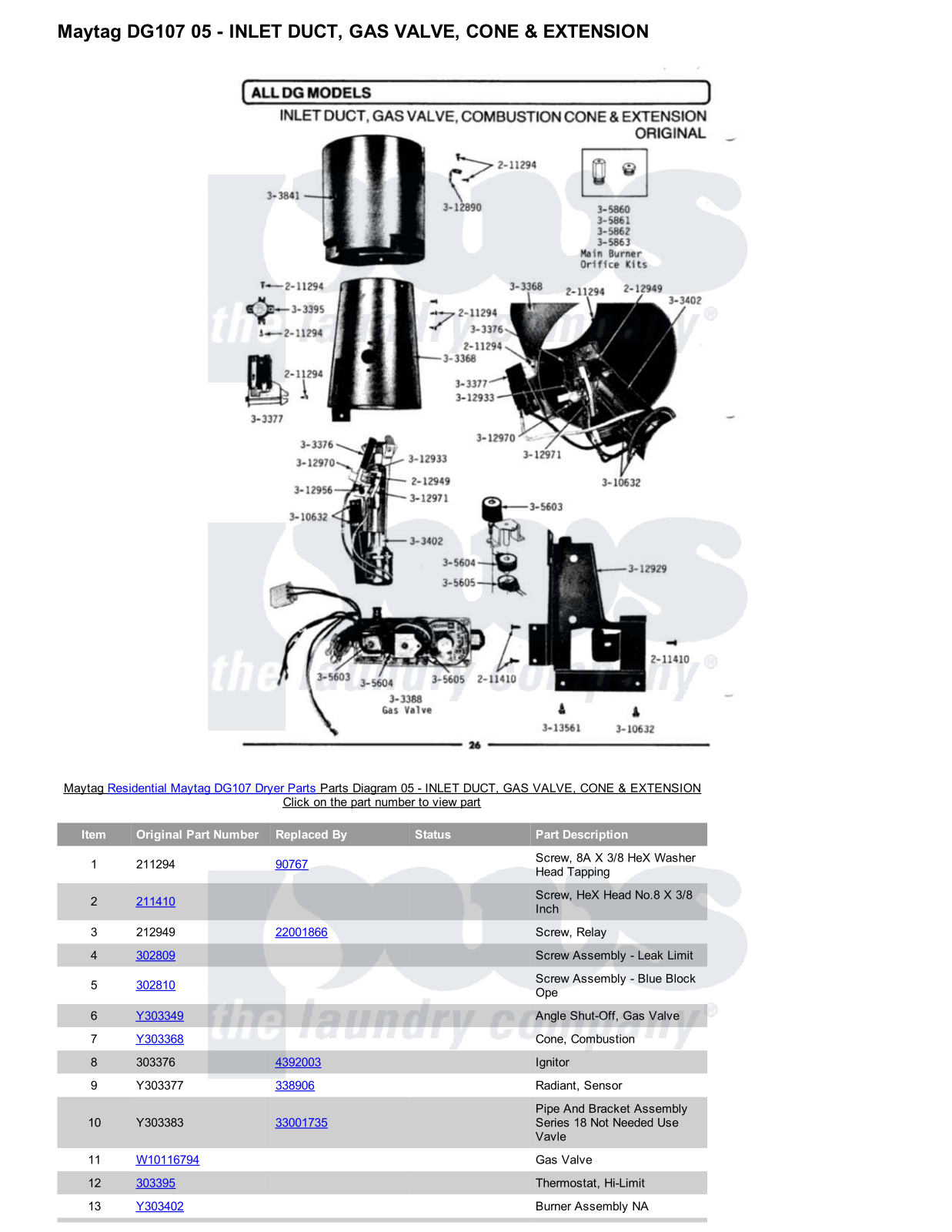 Maytag DG107 Parts Diagram