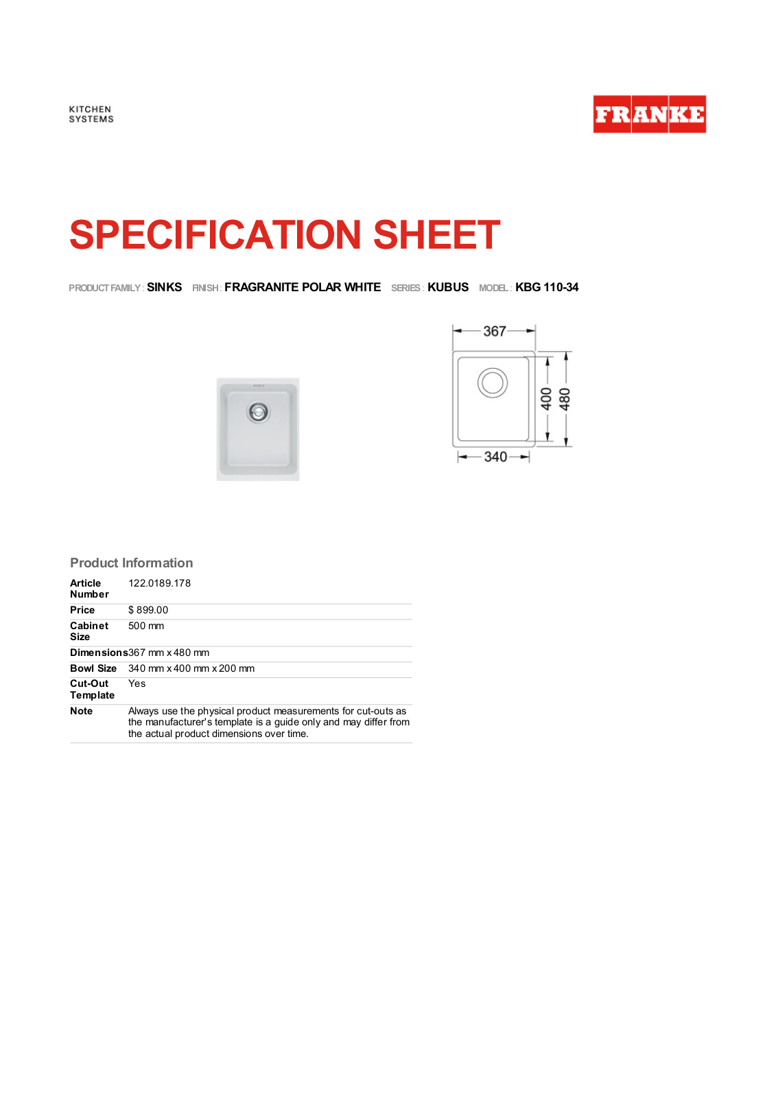 Franke Foodservice KBG 110-34 User Manual