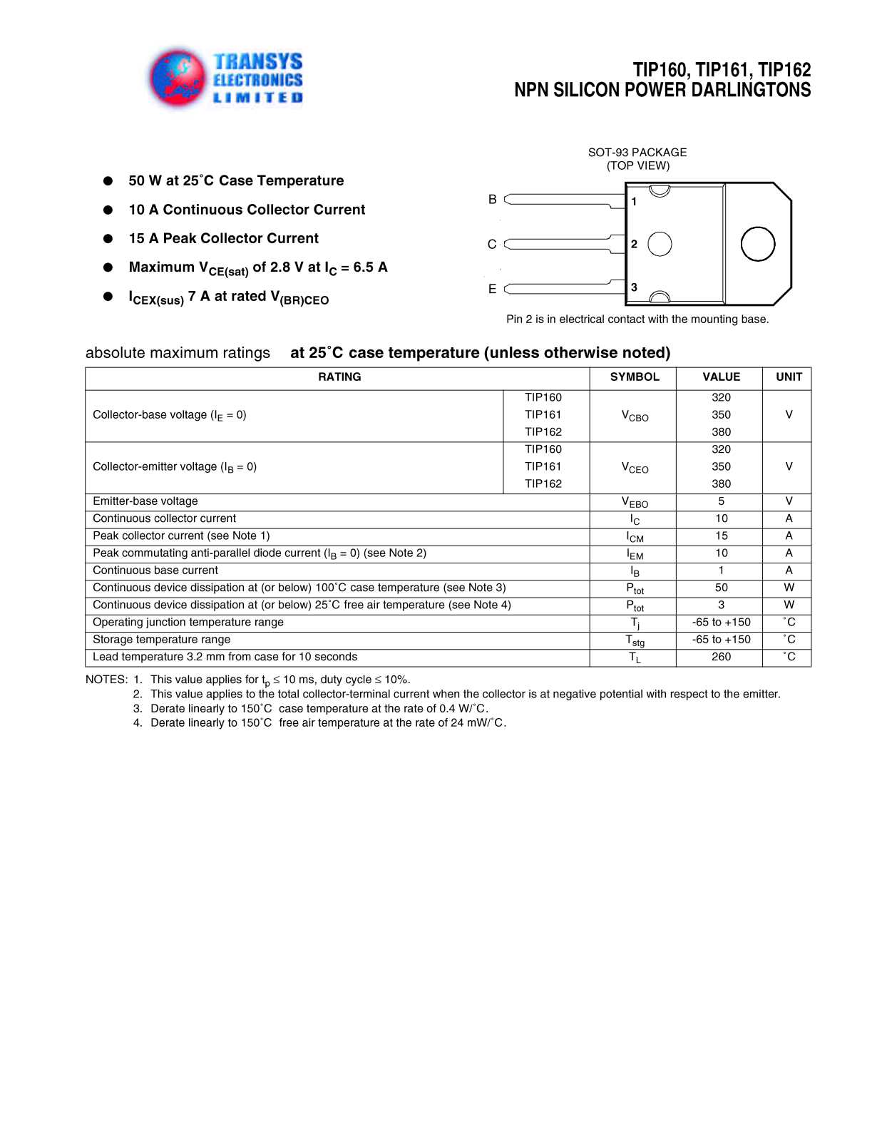 TEL TIP160, TIP162, TIP161 Datasheet