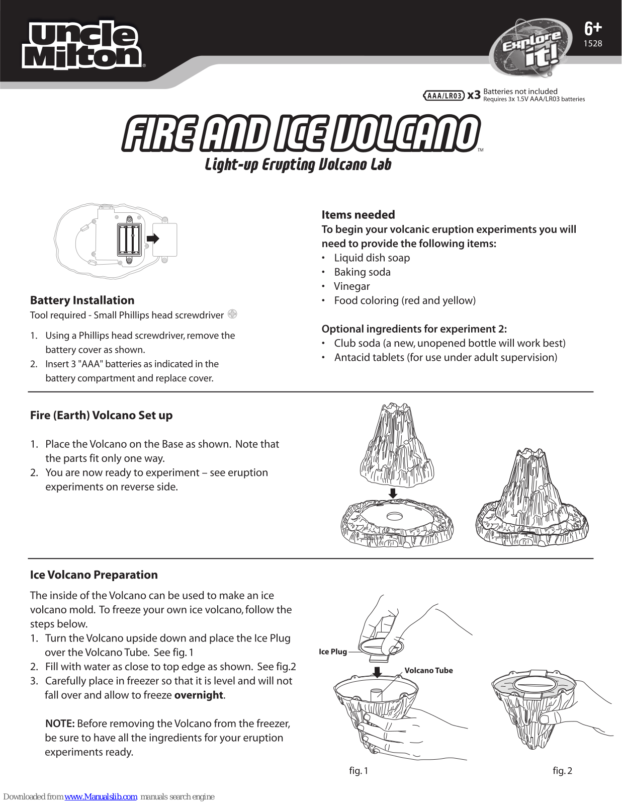 Uncle Milton Industries Fire and Ice volcano User Manual