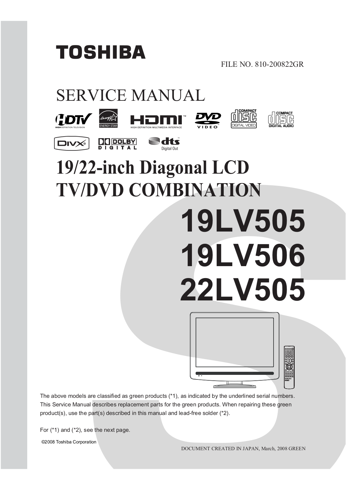 Toshiba 19LV505, 19LV506, 22LV505 Schematic