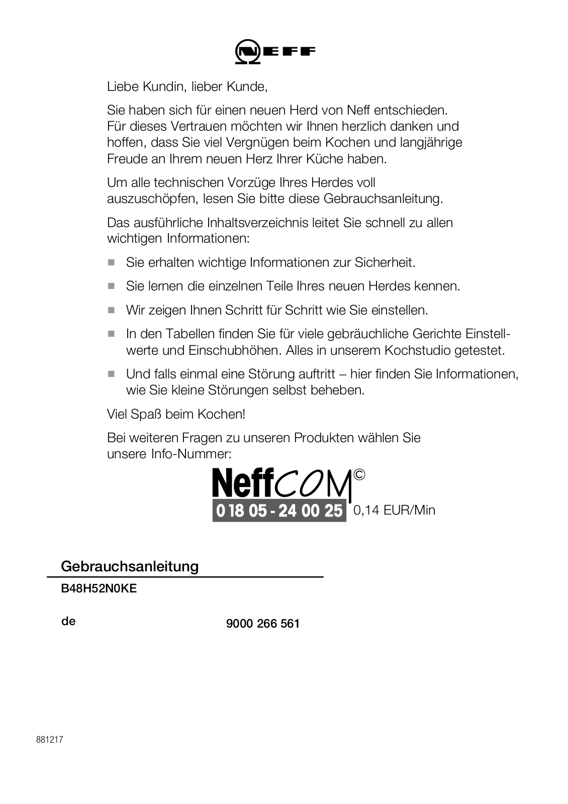 Neff B48H52N0KE User Manual