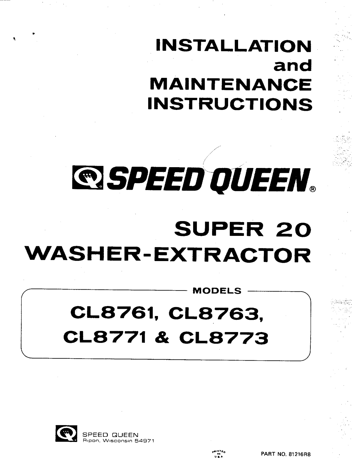 Speed Queen CL8771, CL8773, CL8761, CL8763 User Manual