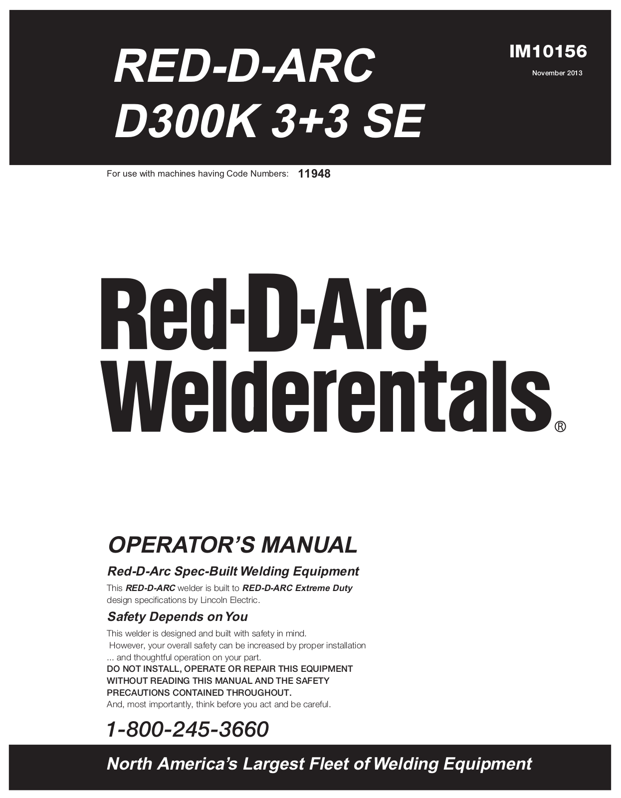 Lincoln Electric Red-D-Arc Welderentals D300K 3+3 SE Operator's Manual