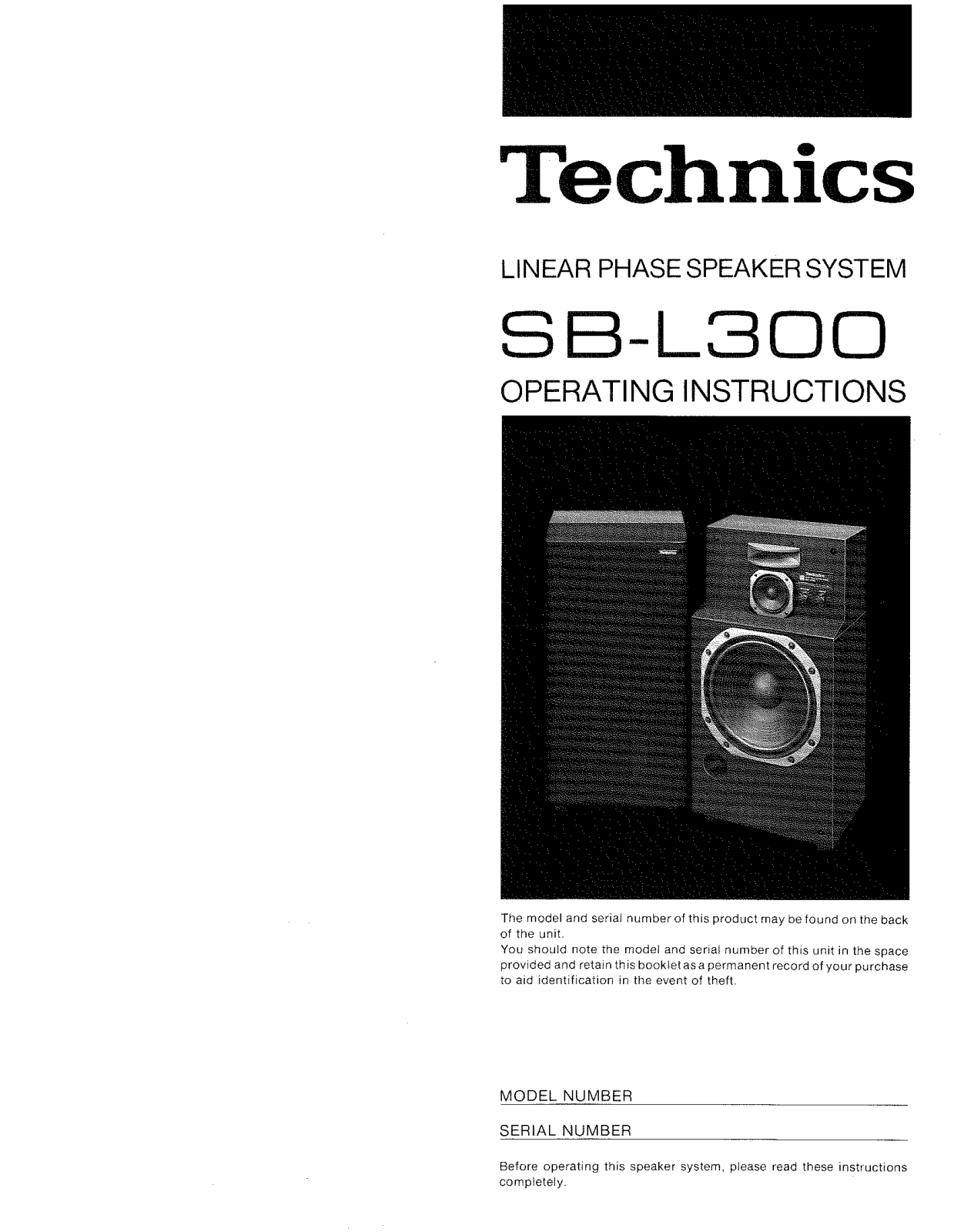 Technics SBL-300 Owners manual