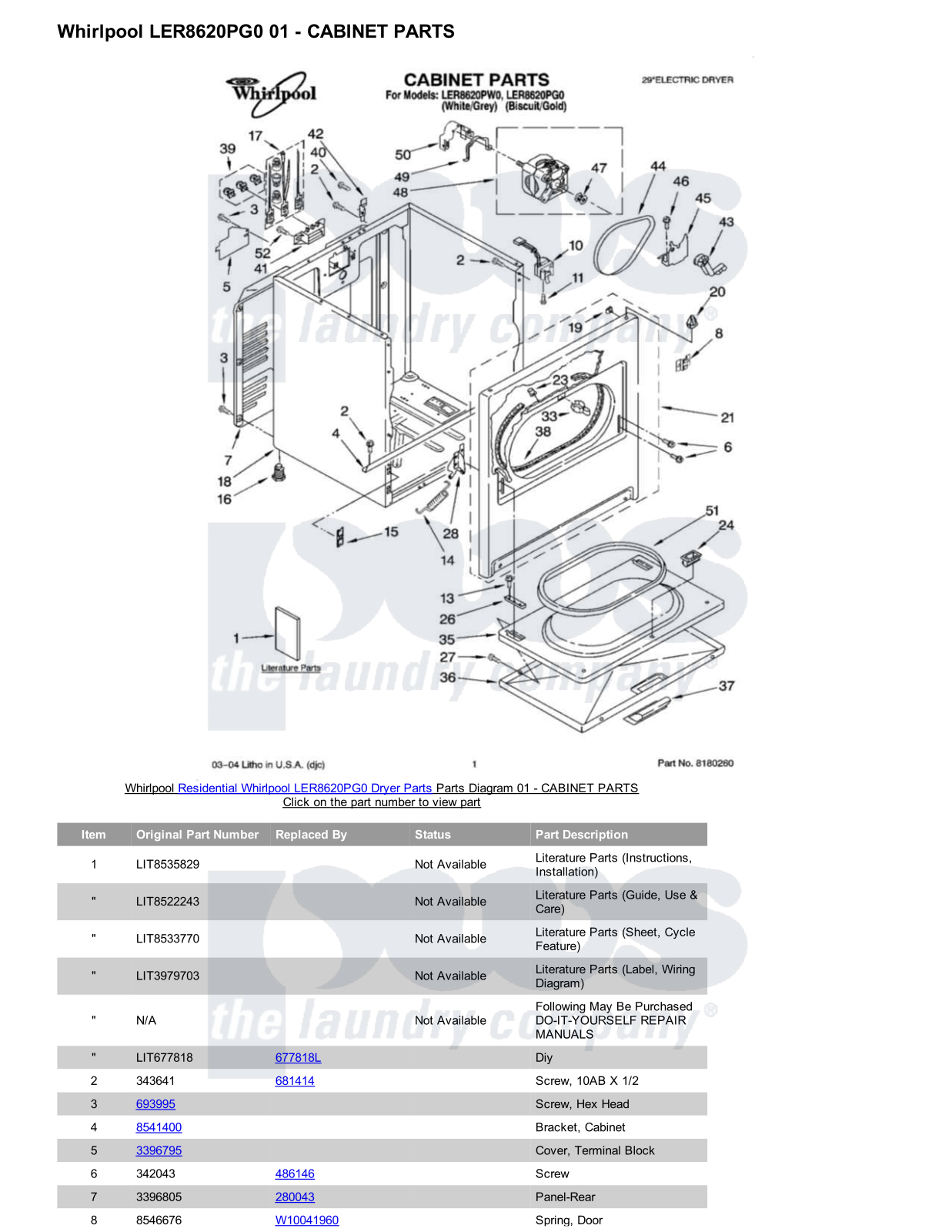 Whirlpool LER8620PG0 Parts Diagram