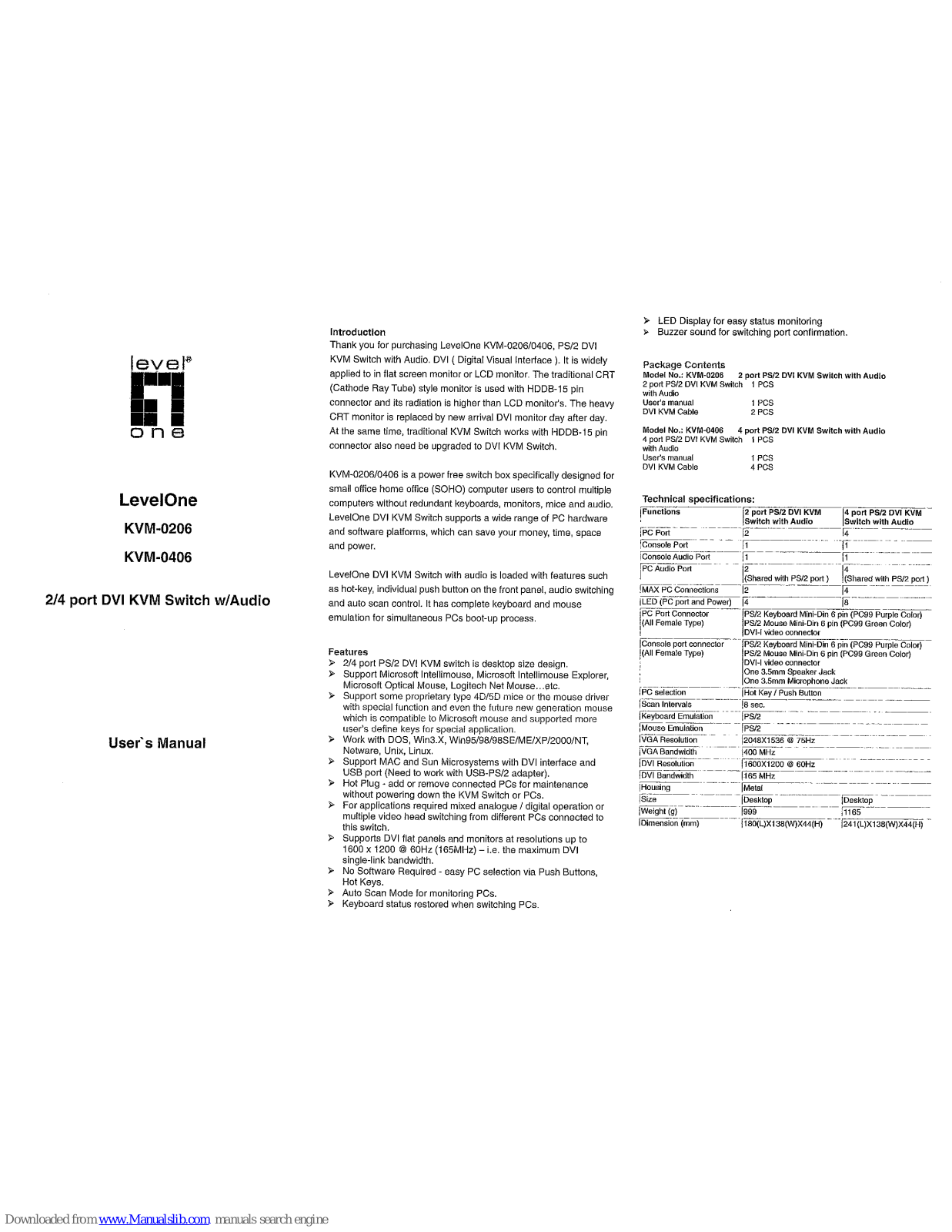 LevelOne KVM-0206, KVM-0406 User Manual