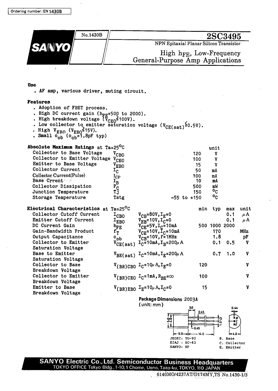 SANYO 2SC3495 Datasheet