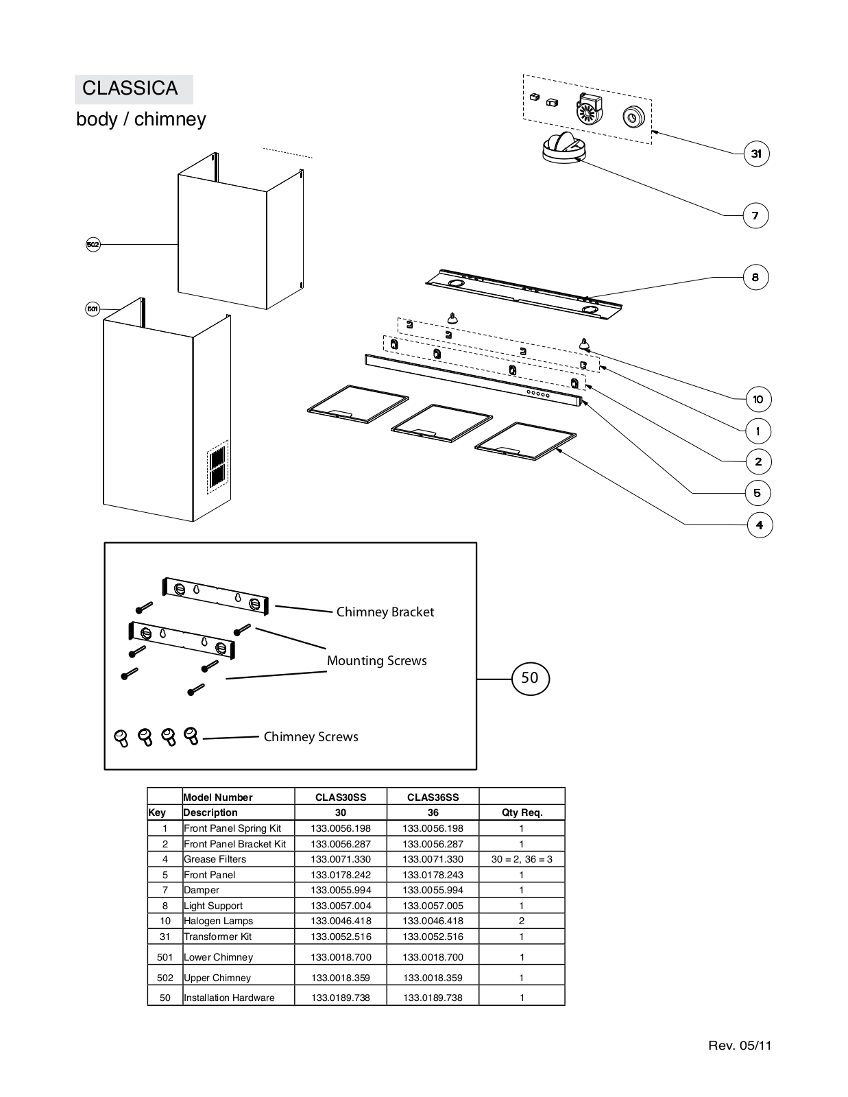 Faber CLAS36SS Part List