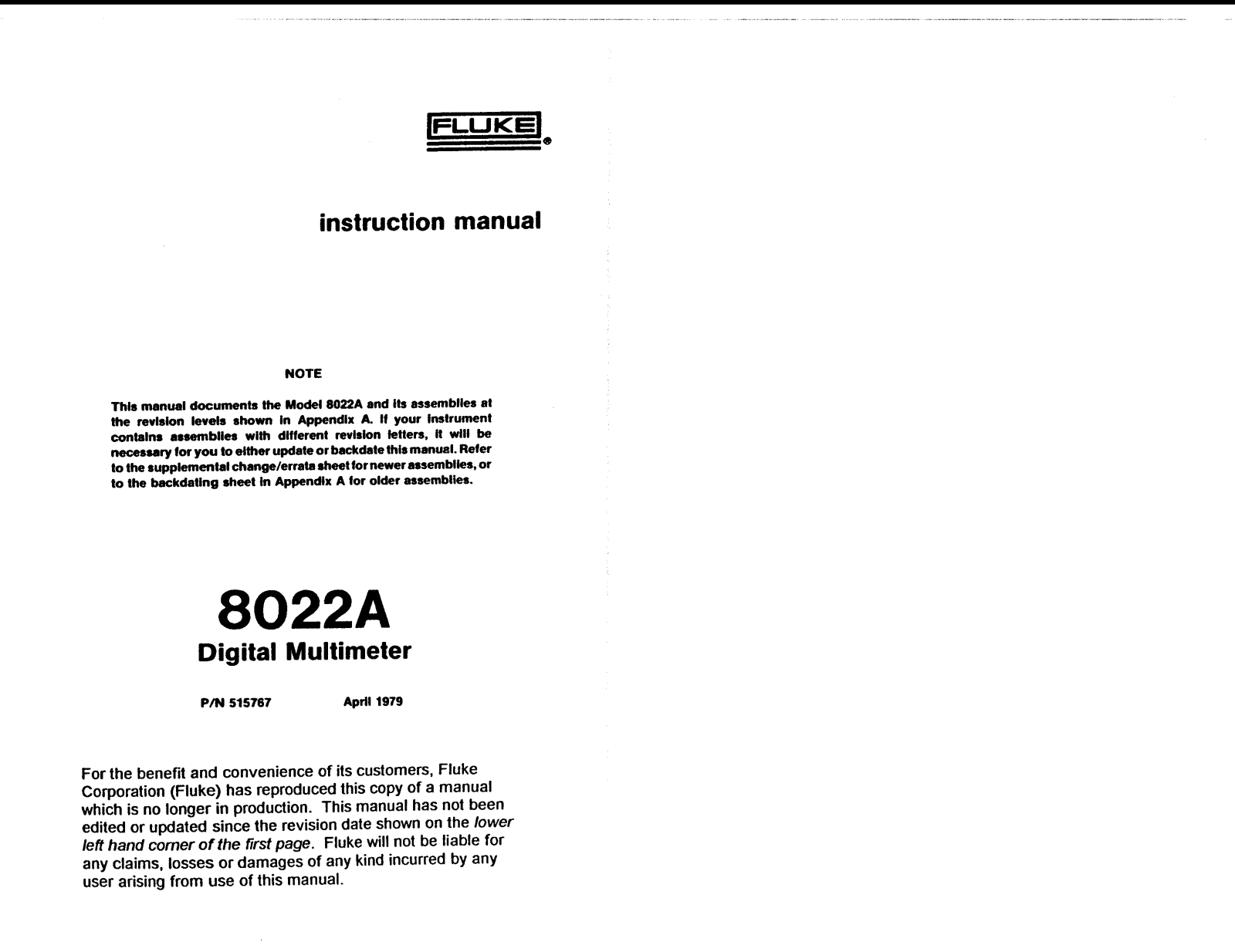 Fluke 8022A Service manual