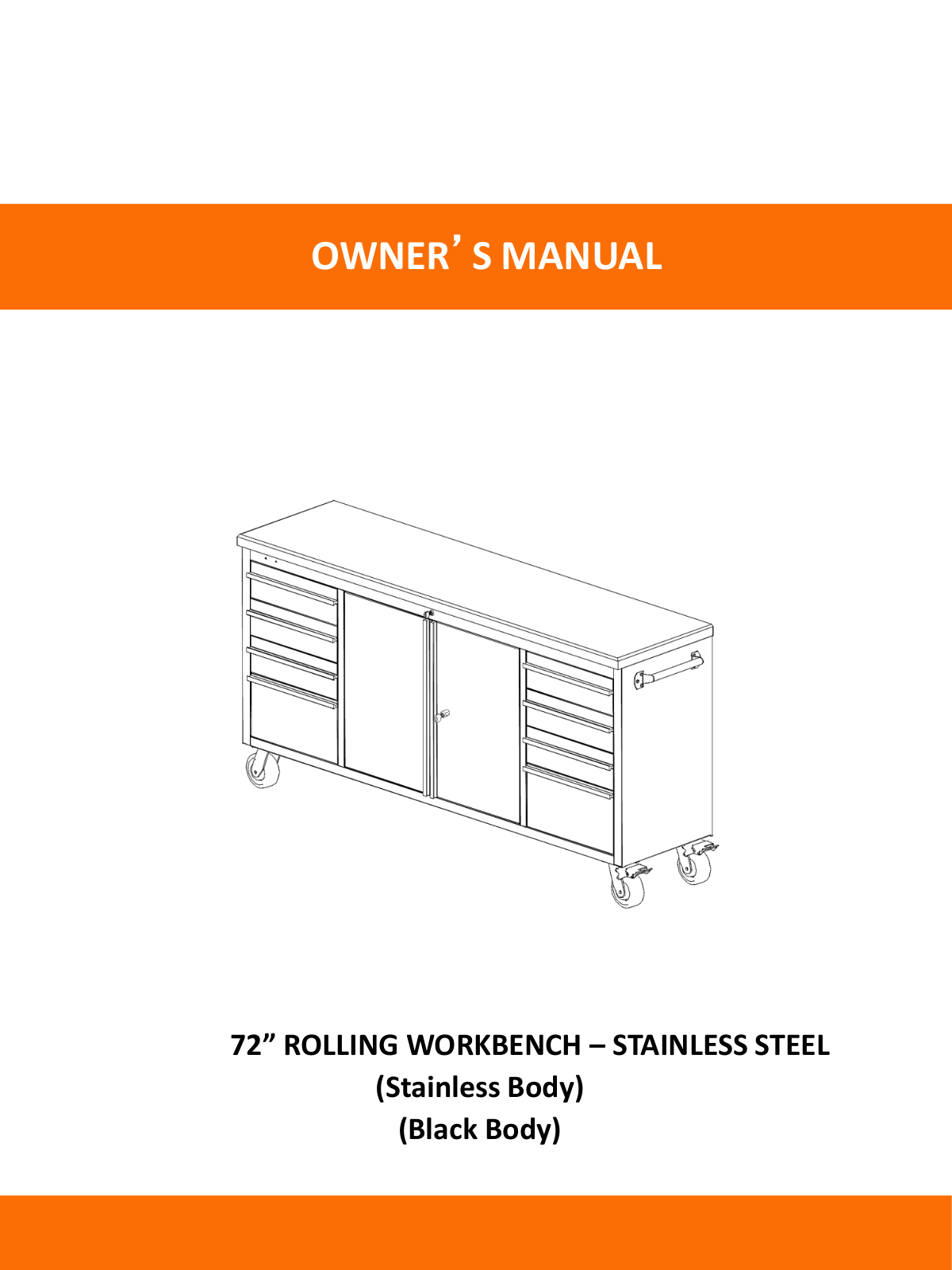 Trinity 72 inch ROLLING WORKBENCH Owner's Manual