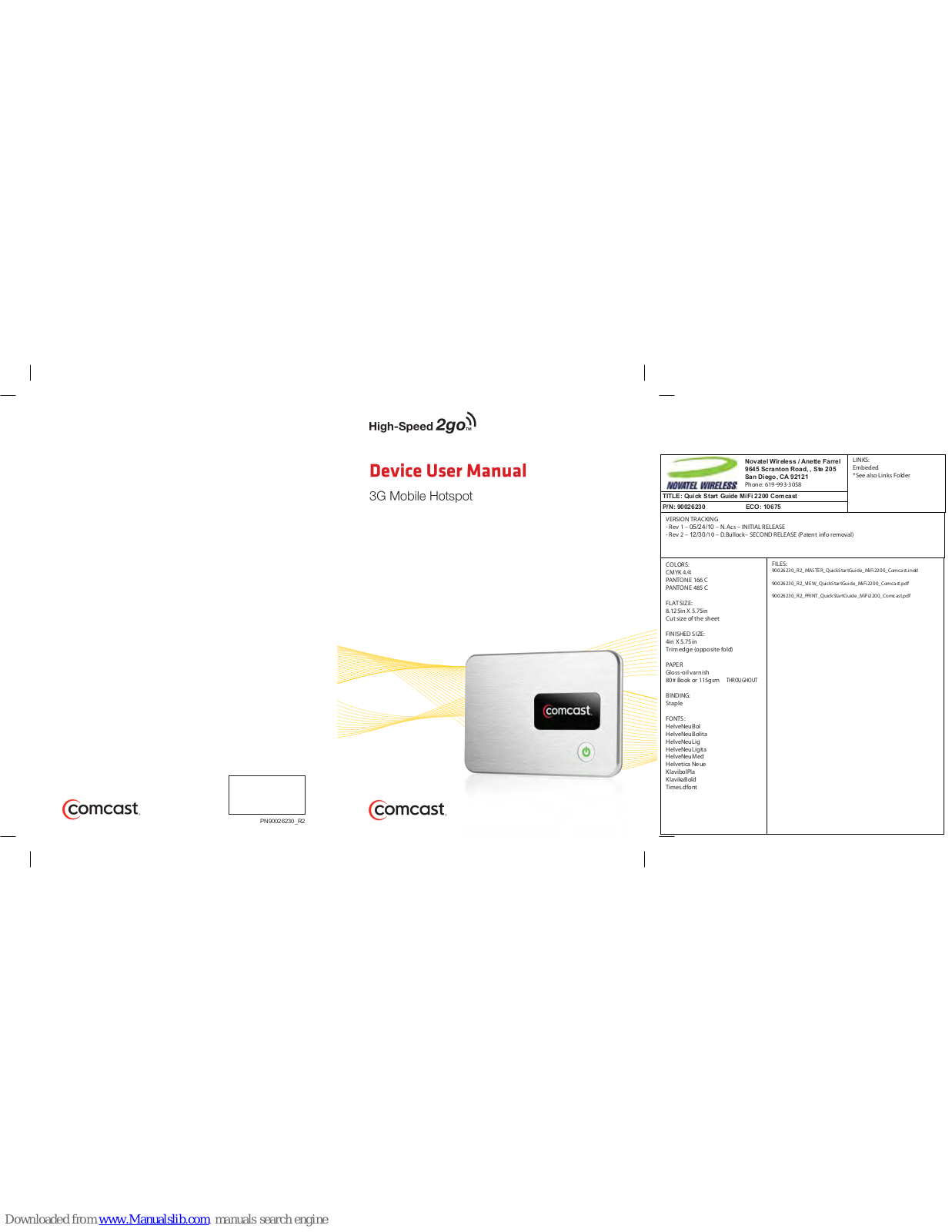 Novatel MiFi 2200 Comcast Quick Start Manual