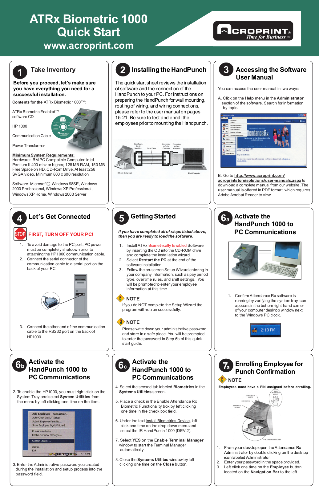 Acroprint ATRx Biometric 1000 Quick Start